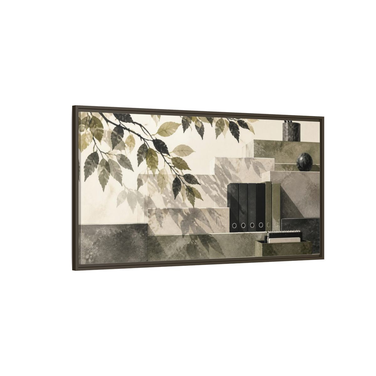 Side Mockup 4. Office Leaves Composition shown as framed canvas print