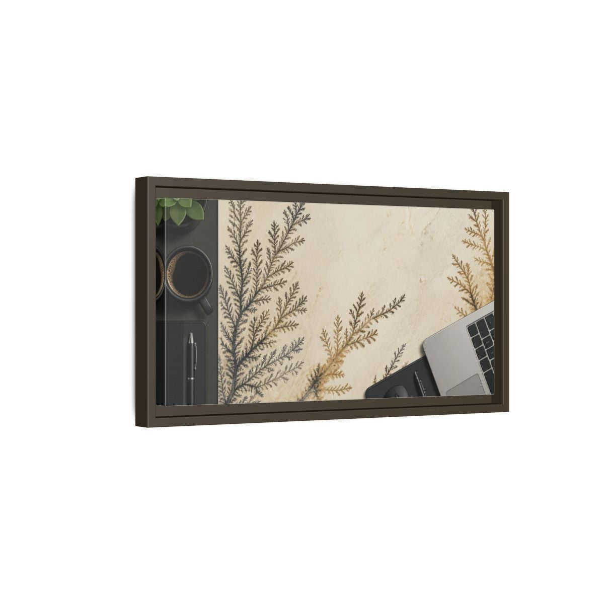 Side Mockup 7. Office Limestone Dendrite shown as framed canvas print