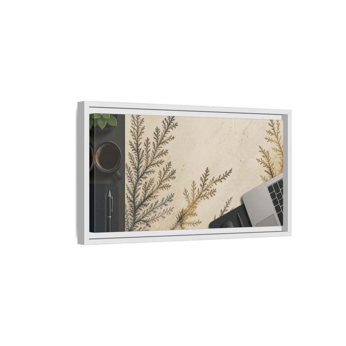 Side Mockup 6. Office Limestone Dendrite shown as framed canvas print
