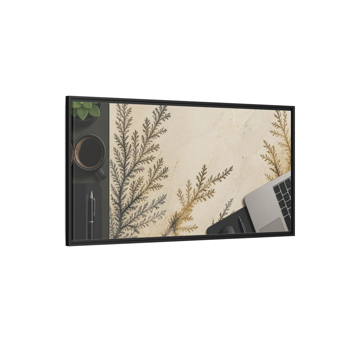Side Mockup 5. Office Limestone Dendrite shown as framed canvas print