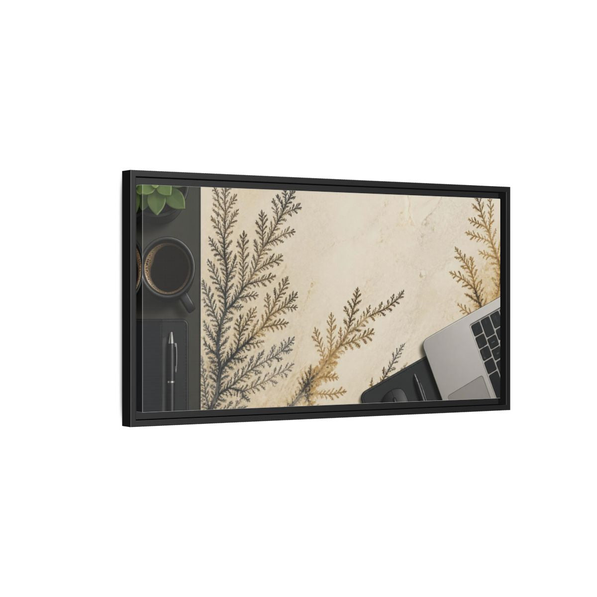 Side Mockup 2. Office Limestone Dendrite shown as framed canvas print