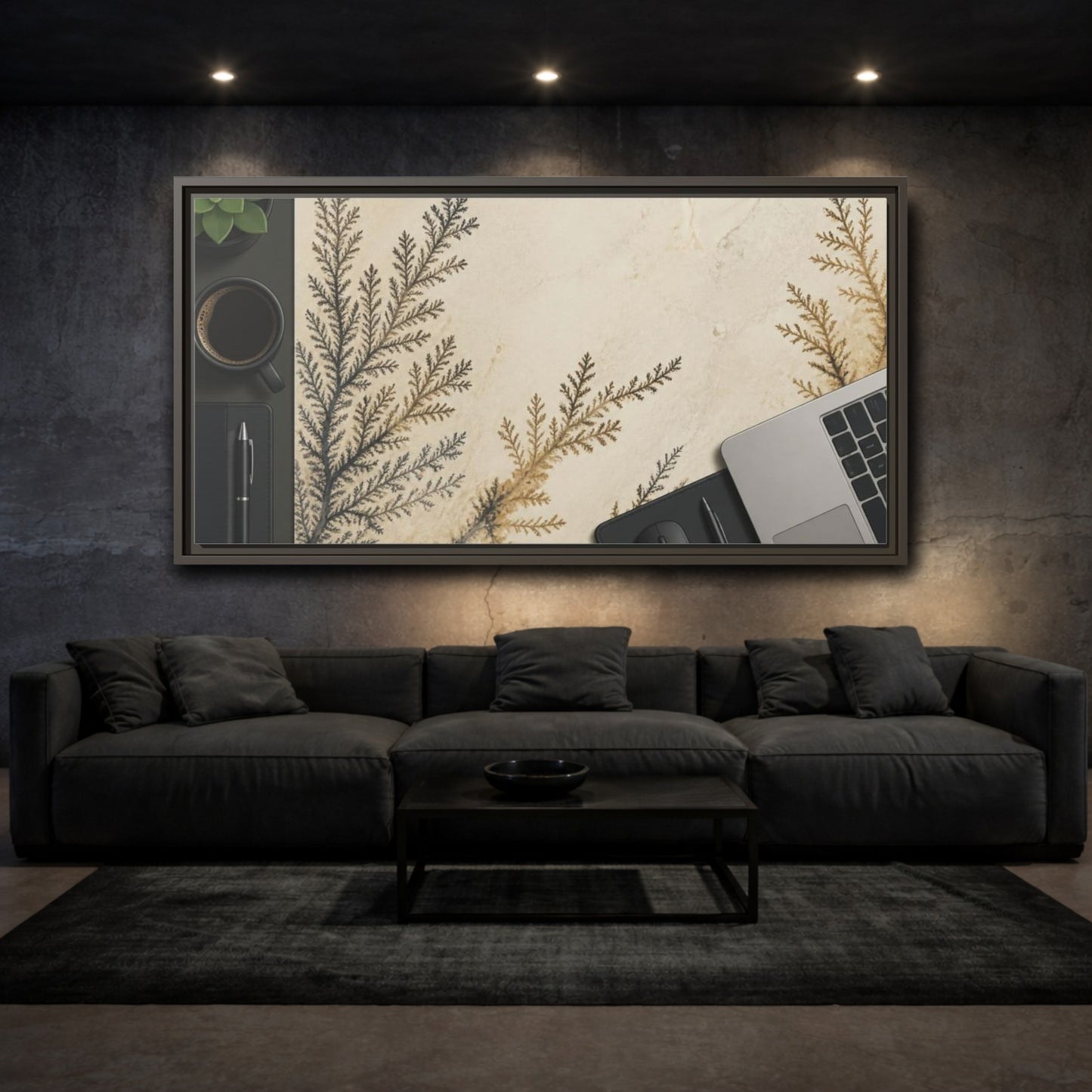 Mockup 3. Office Limestone Dendrite shown as framed canvas print