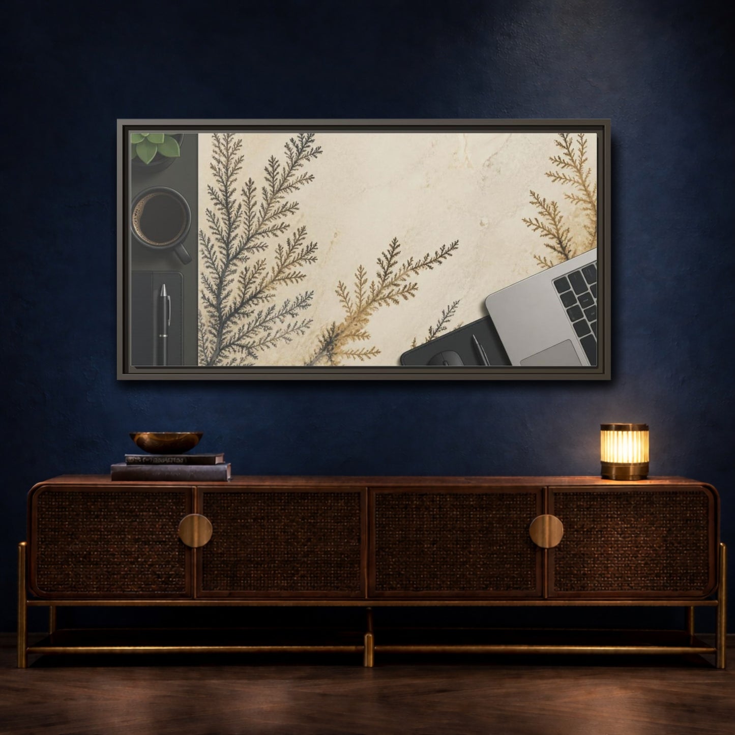 Mockup 4. Office Limestone Dendrite shown as framed canvas print