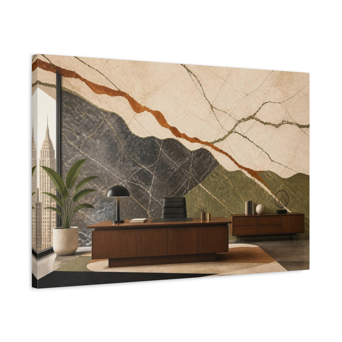Side Mockup 2. Office Marble Veining shown as canvas print