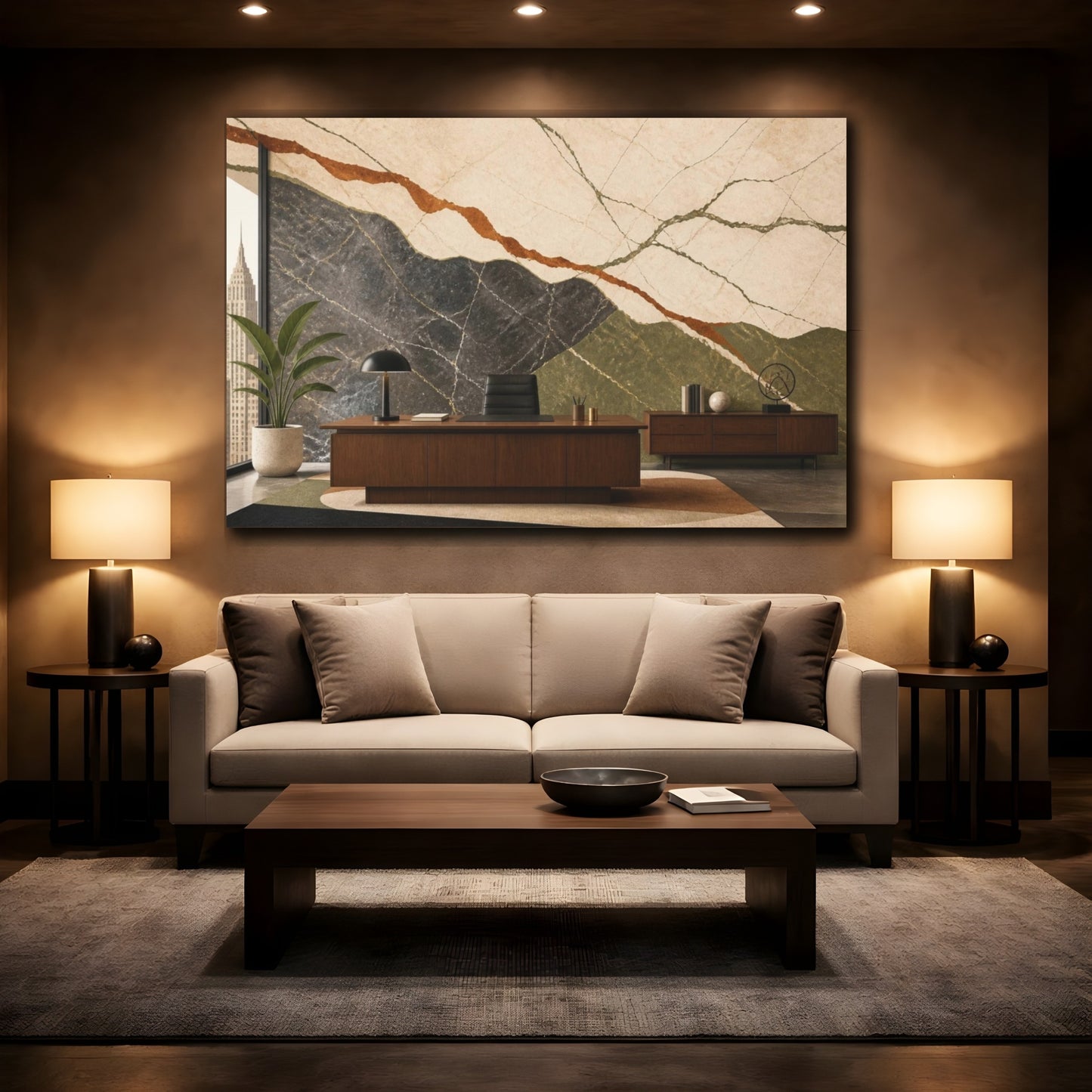 Mockup 2. Office Marble Veining shown as canvas print