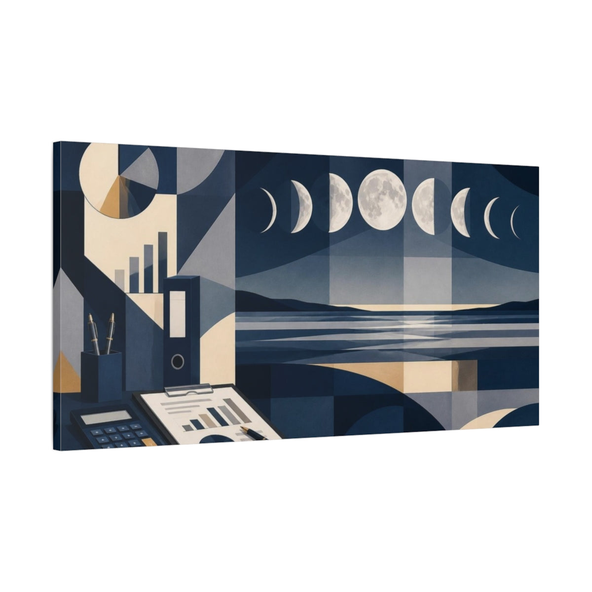 Main Mockup. Office Moon Phases Horizon shown as canvas print