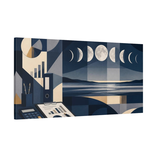Main Mockup. Office Moon Phases Horizon shown as canvas print