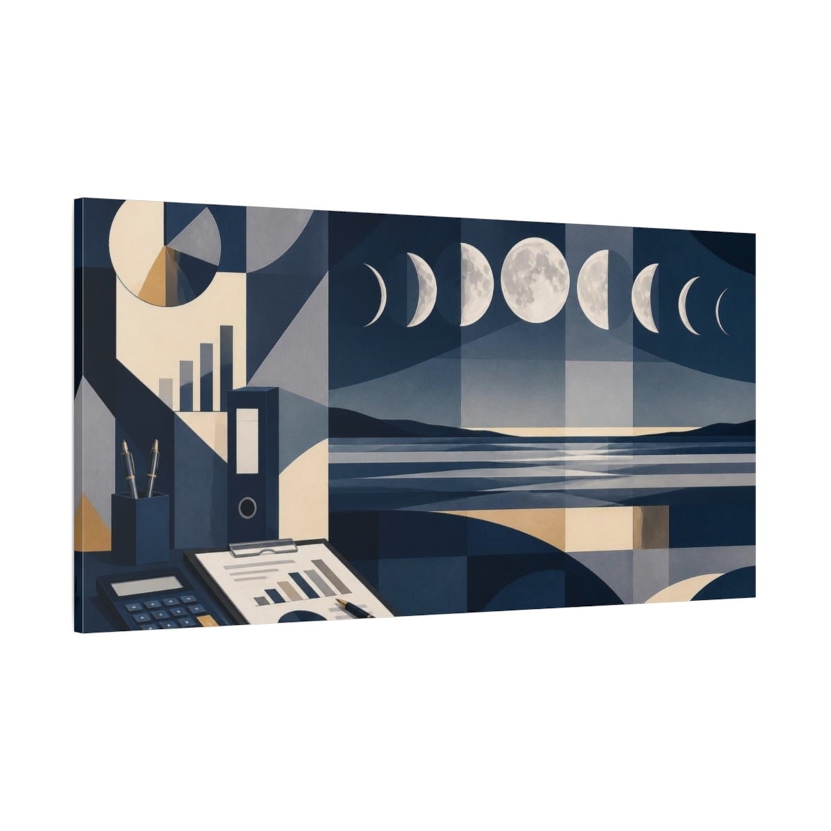 Side Mockup 2. Office Moon Phases Horizon shown as canvas print