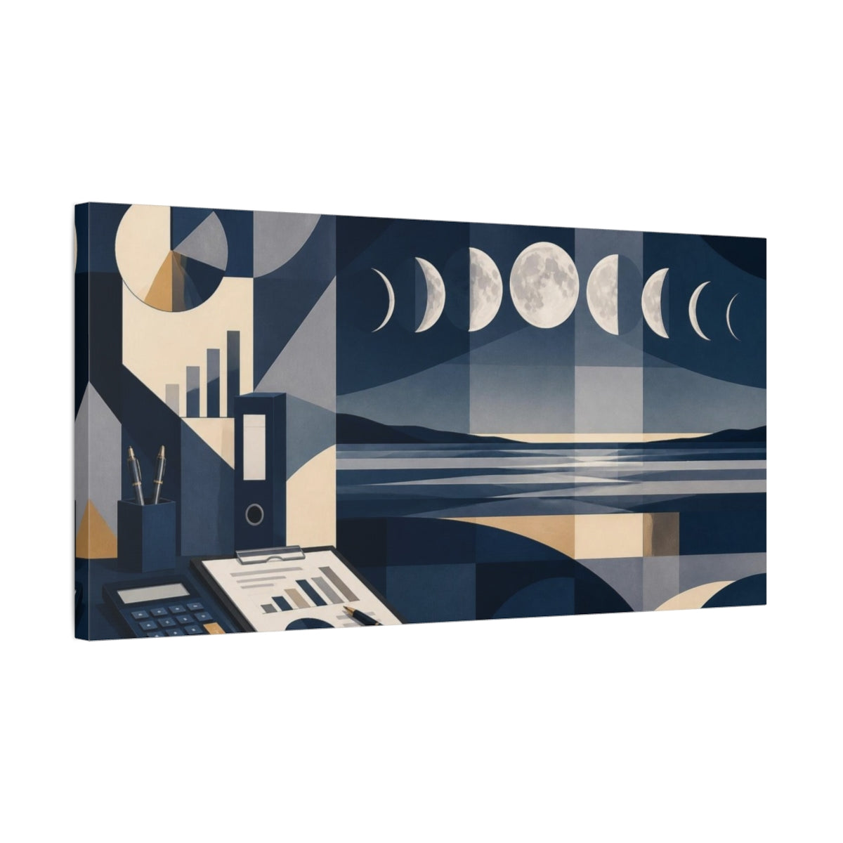 Side Mockup 1. Office Moon Phases Horizon shown as canvas print