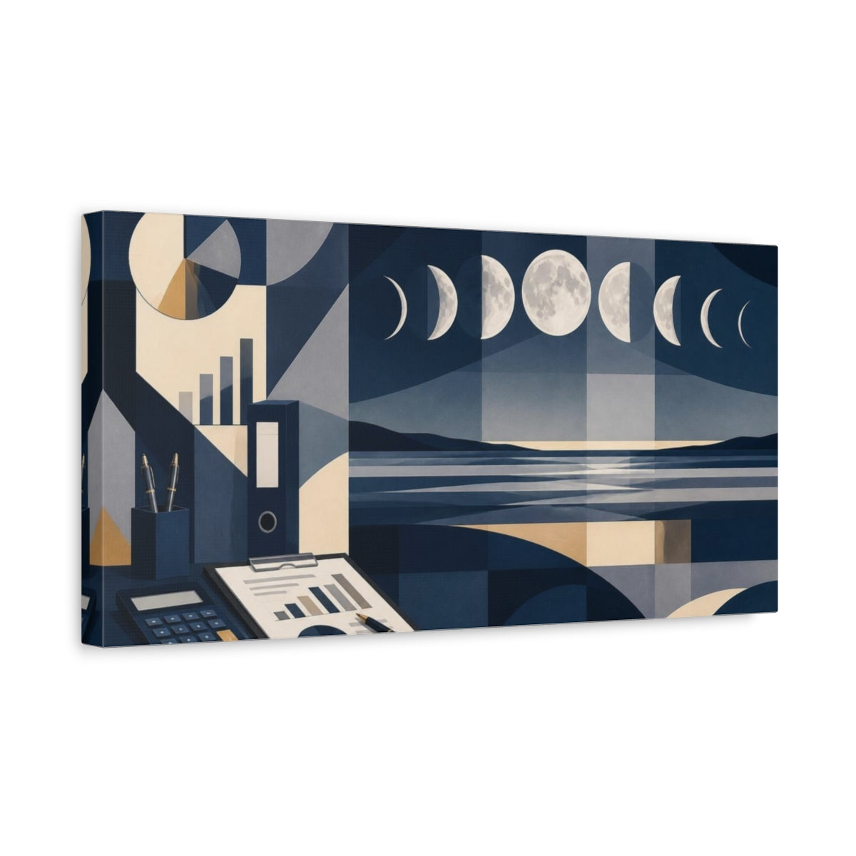 Side Mockup 3. Office Moon Phases Horizon shown as canvas print