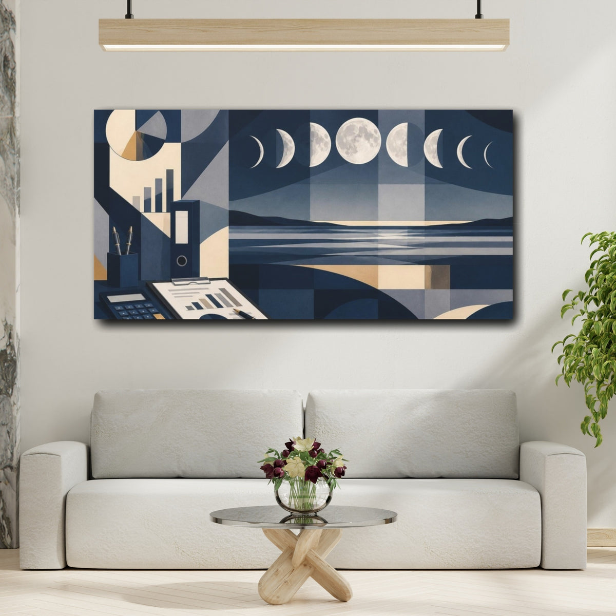 Mockup 2. Office Moon Phases Horizon shown as canvas print