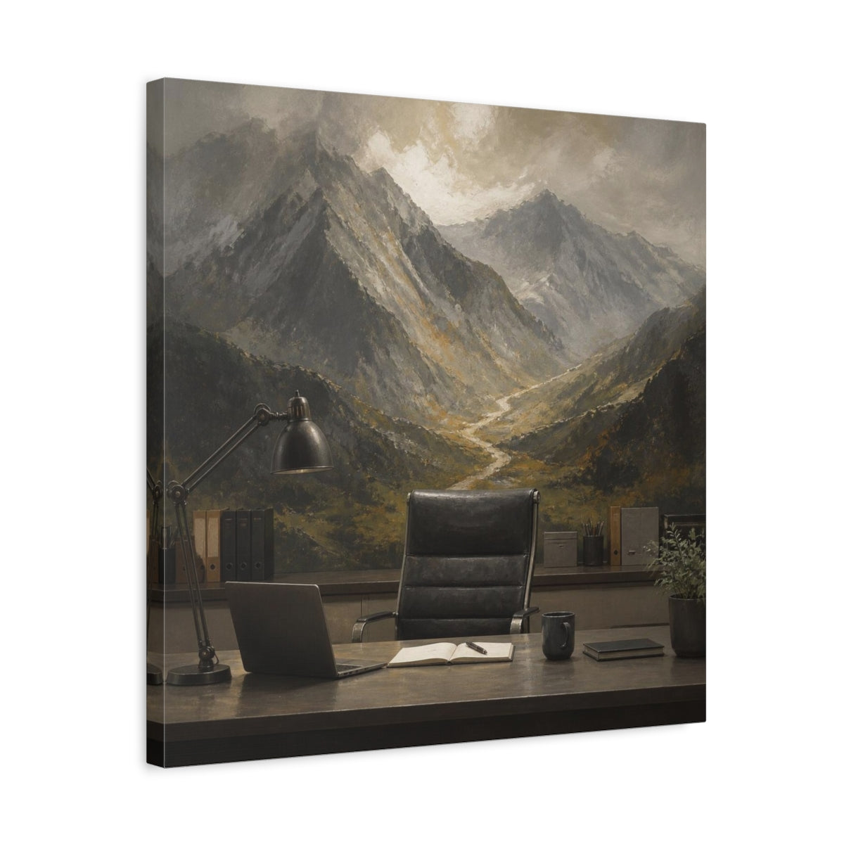 Side Mockup 5. Office Mountain Vista shown as canvas print