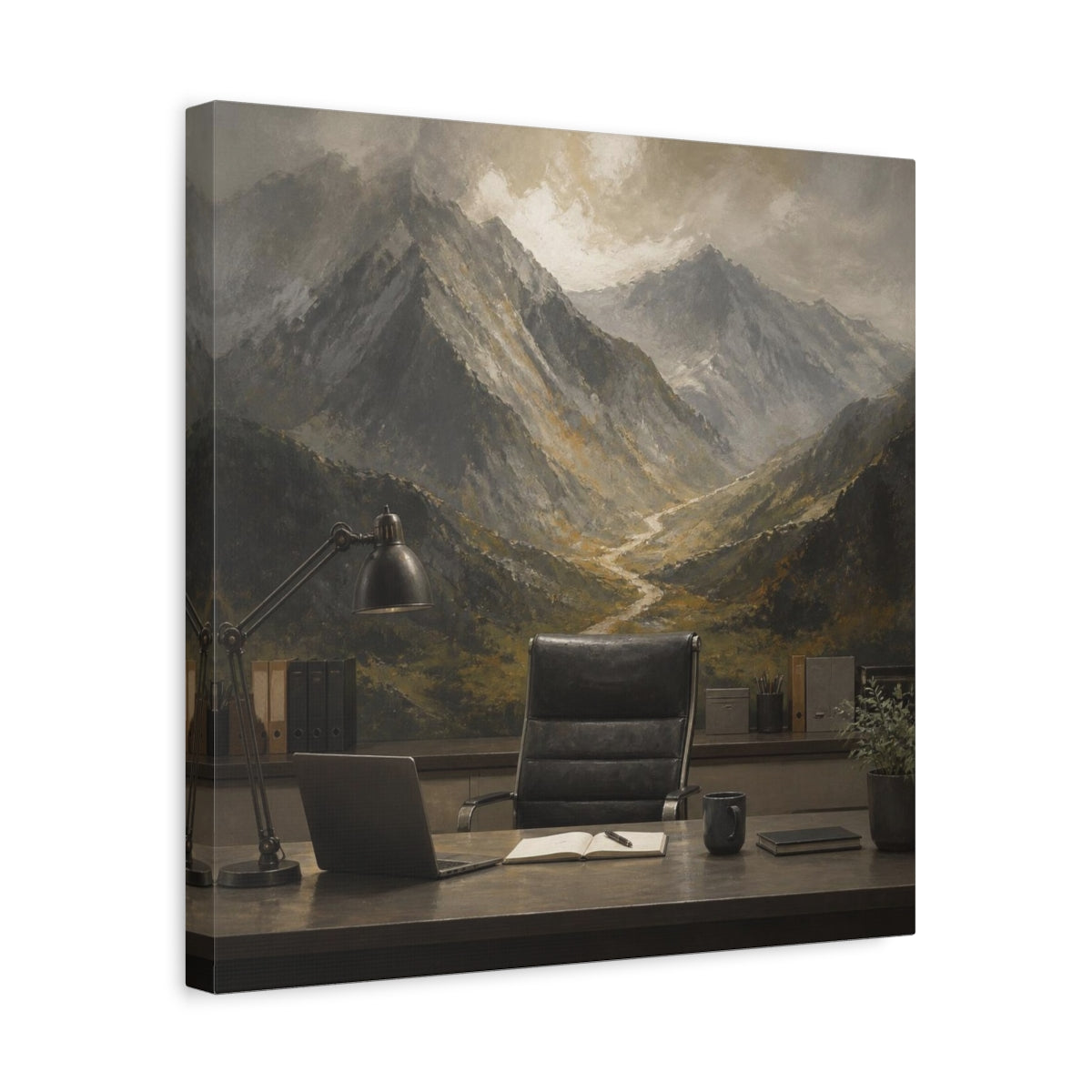 Side Mockup 6. Office Mountain Vista shown as canvas print