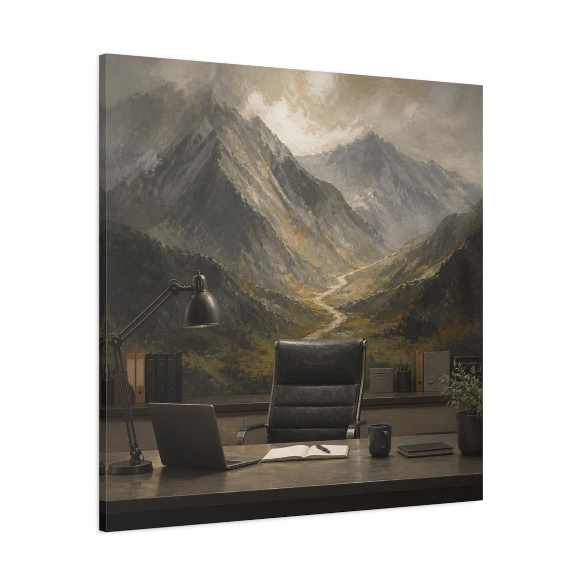 Side Mockup 1. Office Mountain Vista shown as canvas print