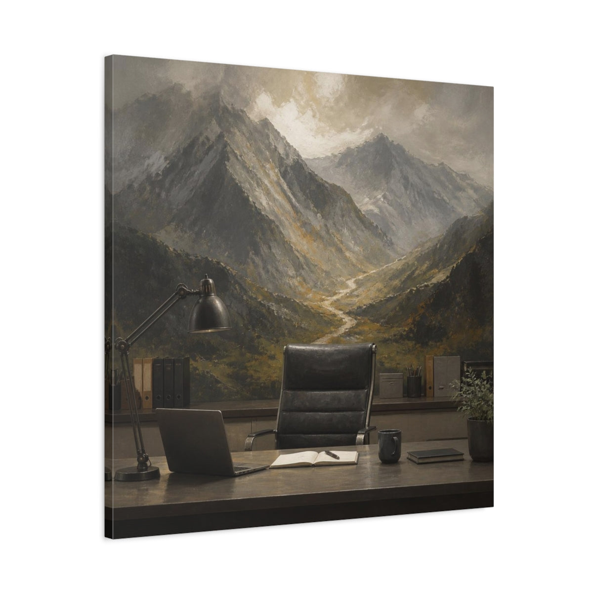 Side Mockup 3. Office Mountain Vista shown as canvas print