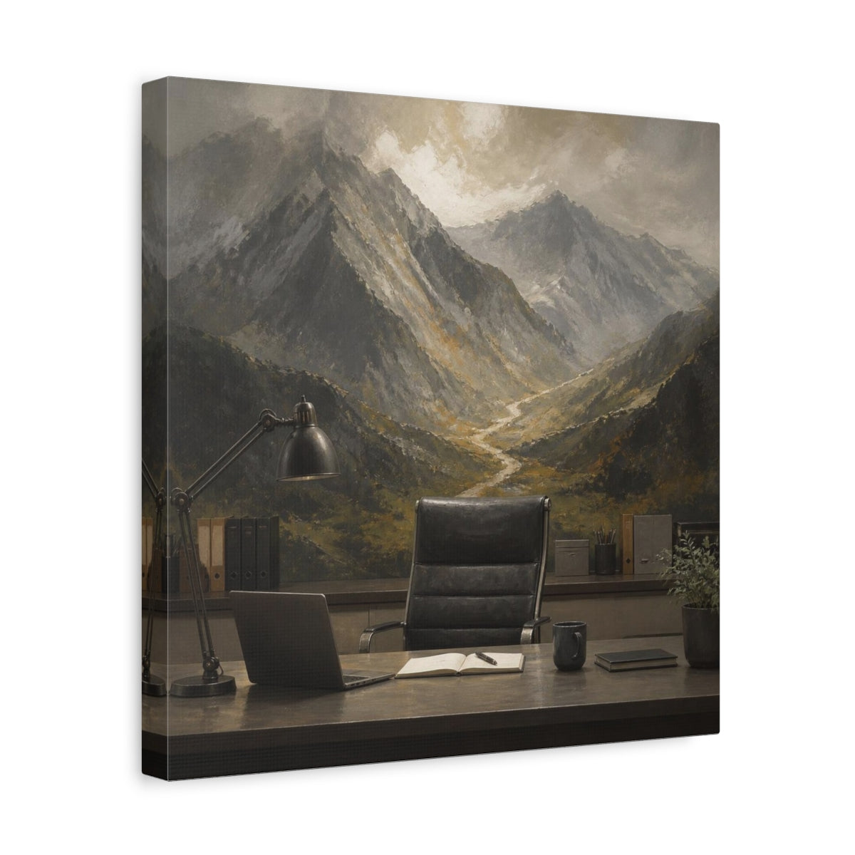 Side Mockup 7. Office Mountain Vista shown as canvas print