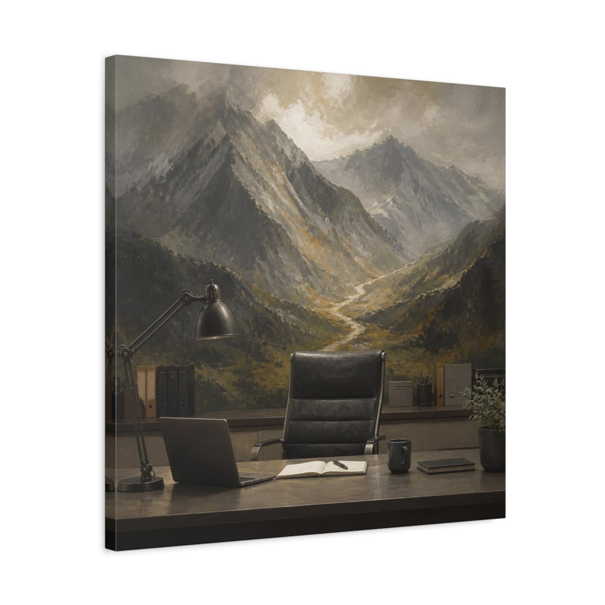 Side Mockup 4. Office Mountain Vista shown as canvas print
