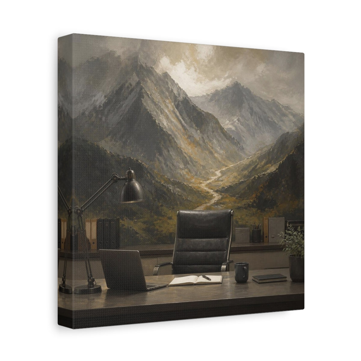Side Mockup 9. Office Mountain Vista shown as canvas print