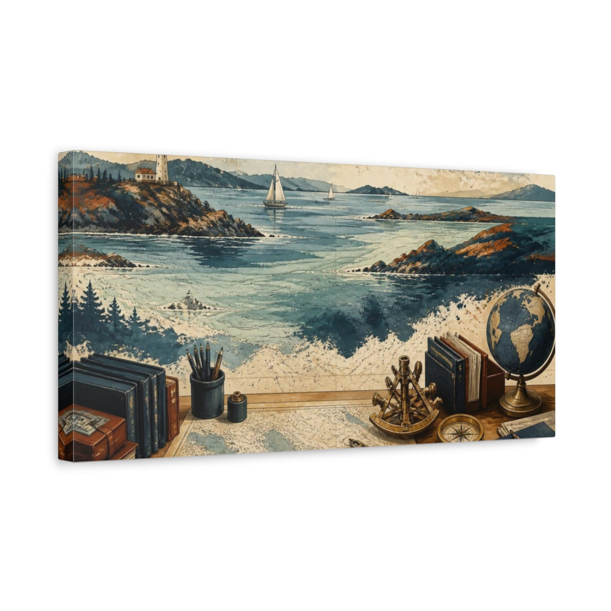 Side Mockup 3. Office Nautical Lighthouse shown as canvas print