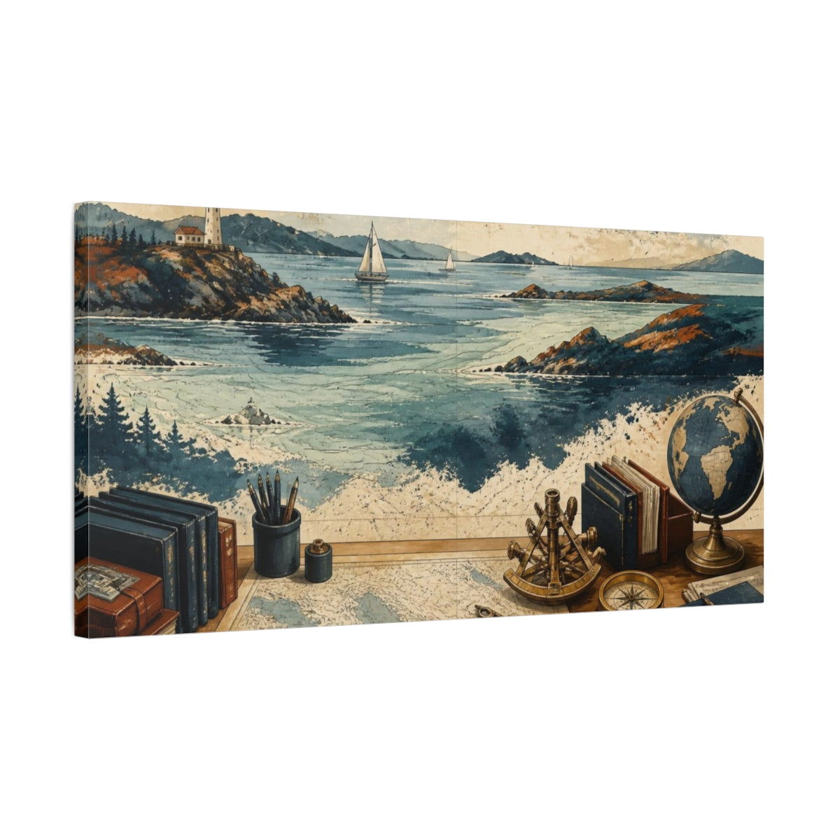 Side Mockup 1. Office Nautical Lighthouse shown as canvas print