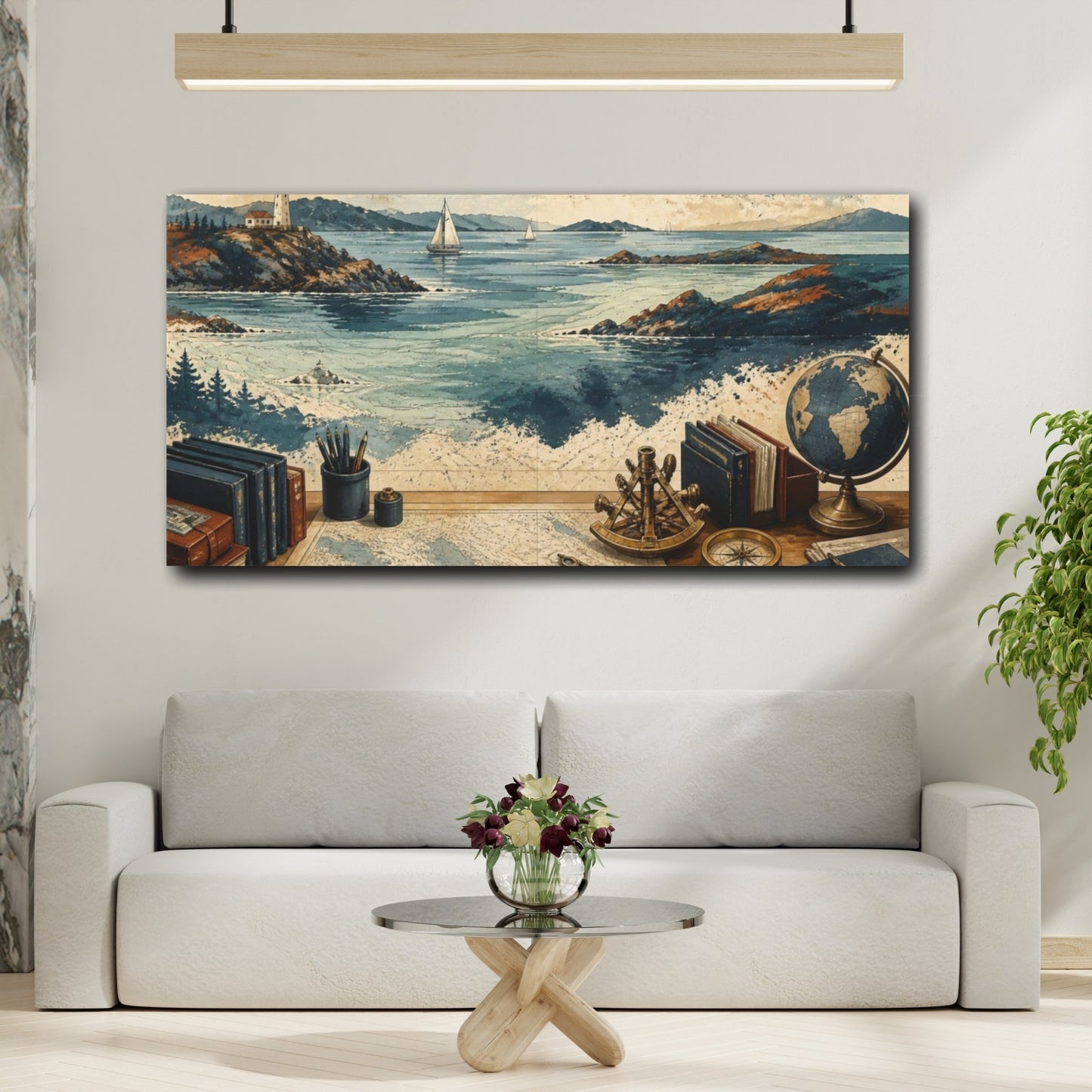 Mockup 2. Office Nautical Lighthouse shown as canvas print