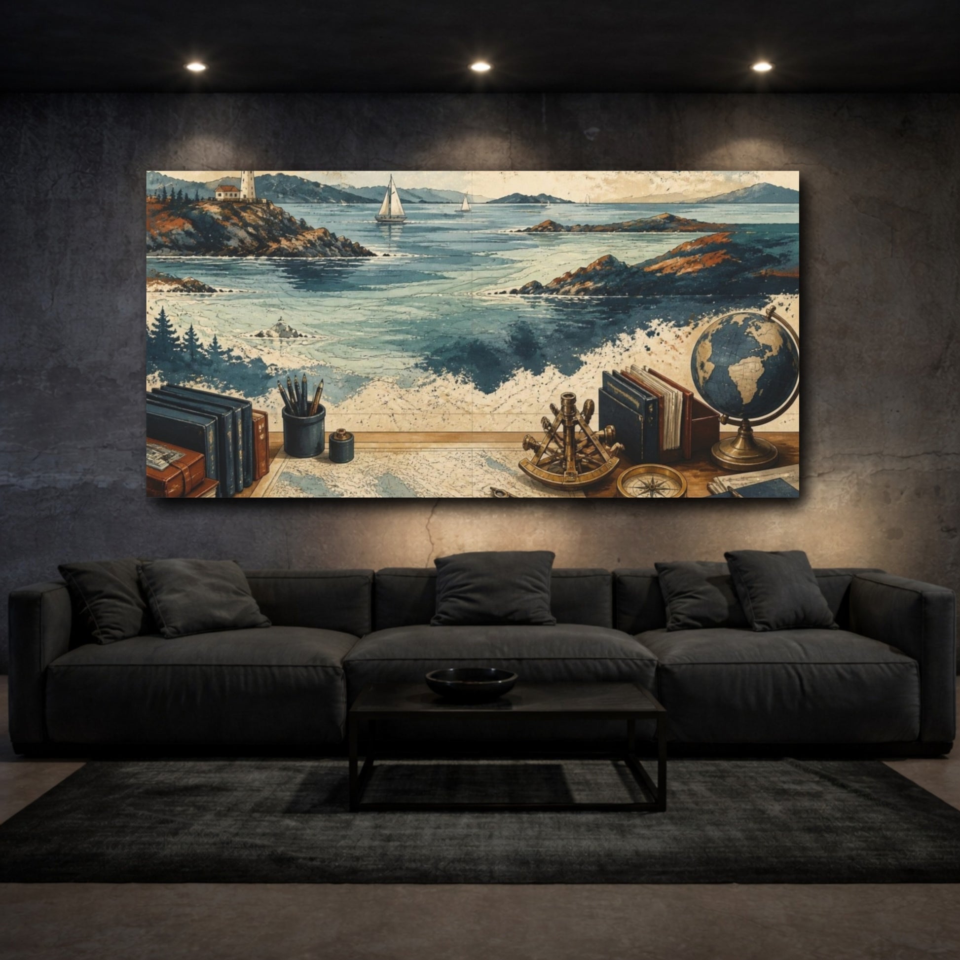 Mockup 3. Office Nautical Lighthouse shown as canvas print