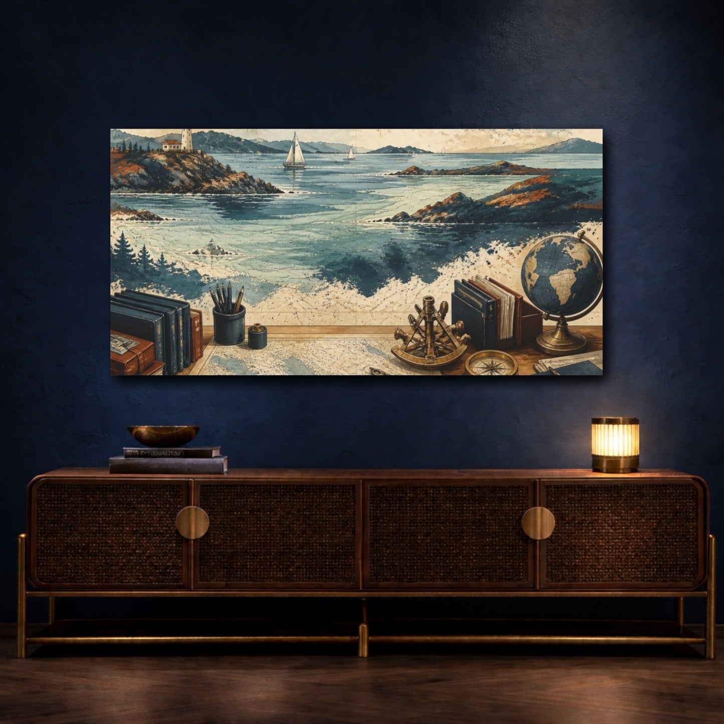 Mockup 4. Office Nautical Lighthouse shown as canvas print