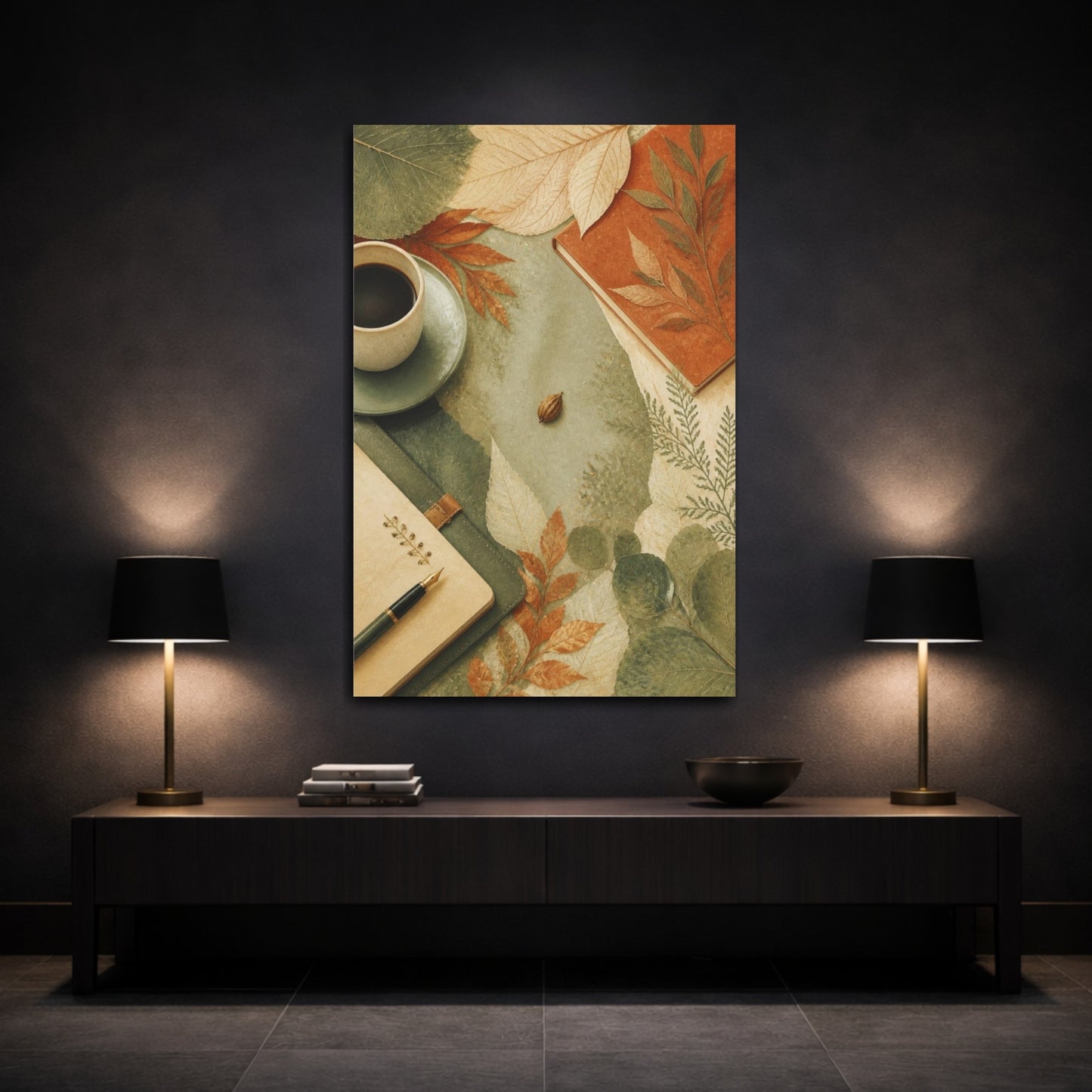 Mockup 3. Office Pressed Leaves shown as canvas print