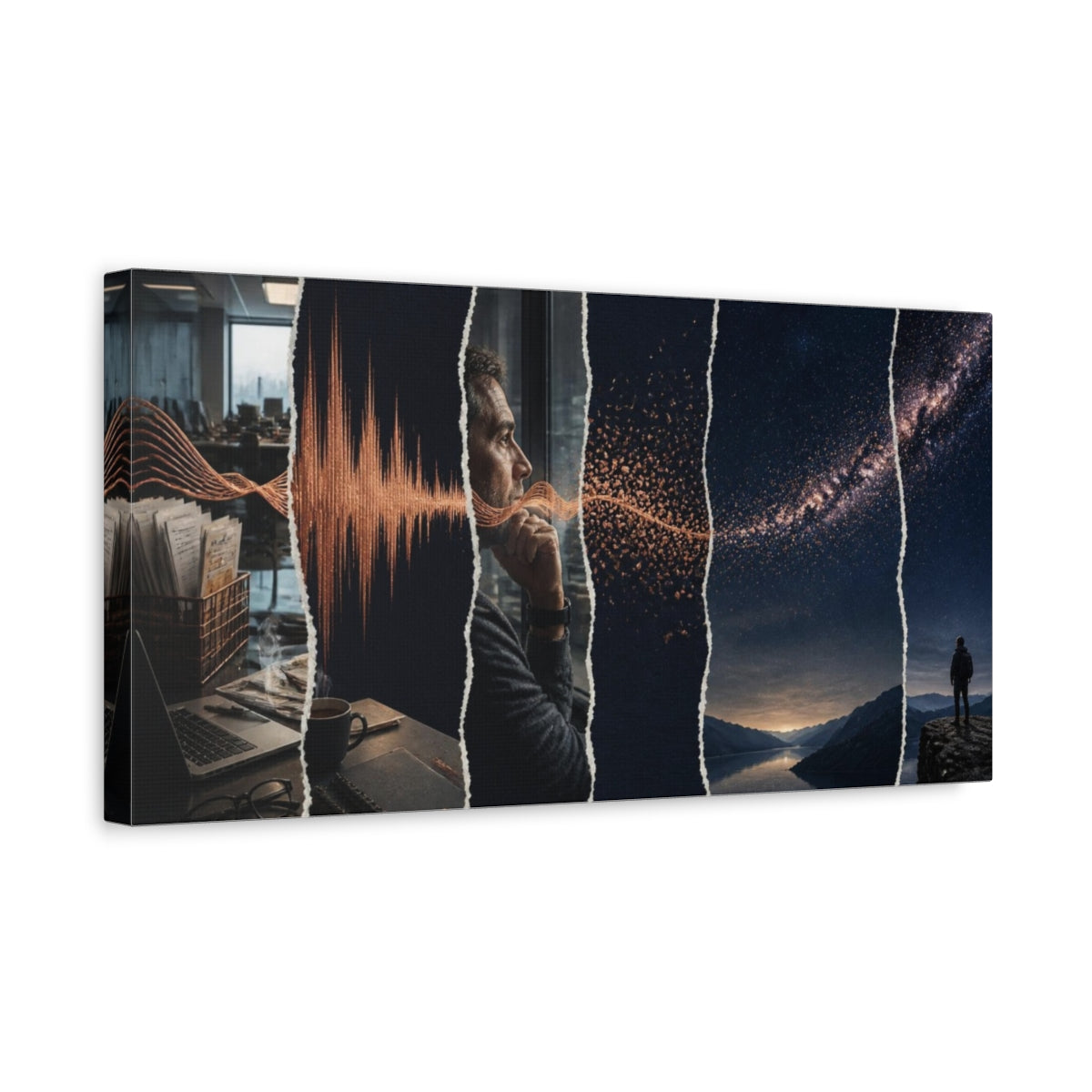 Side Mockup 3. Office Reflection With Soundwave shown as canvas print