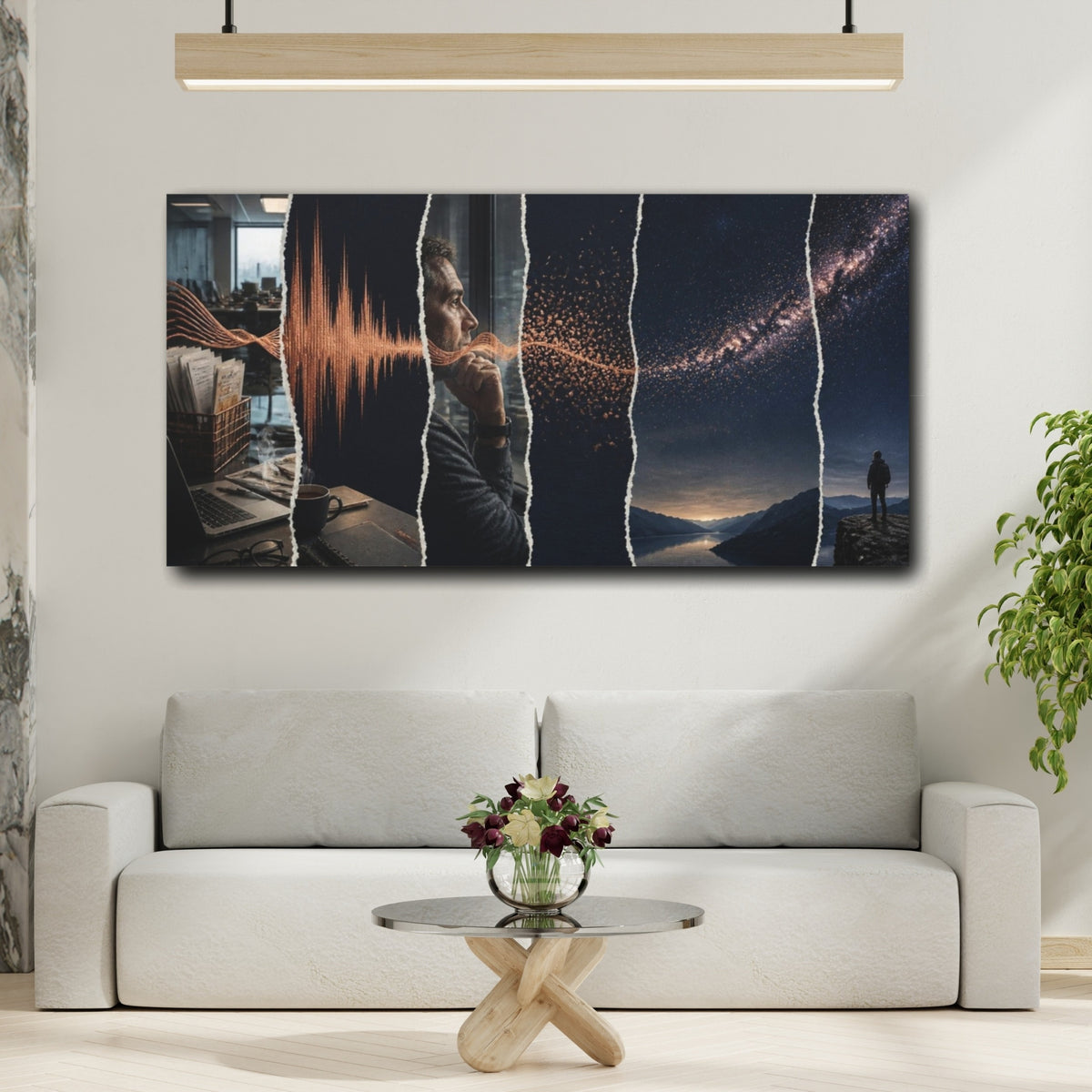 Mockup 2. Office Reflection With Soundwave shown as canvas print