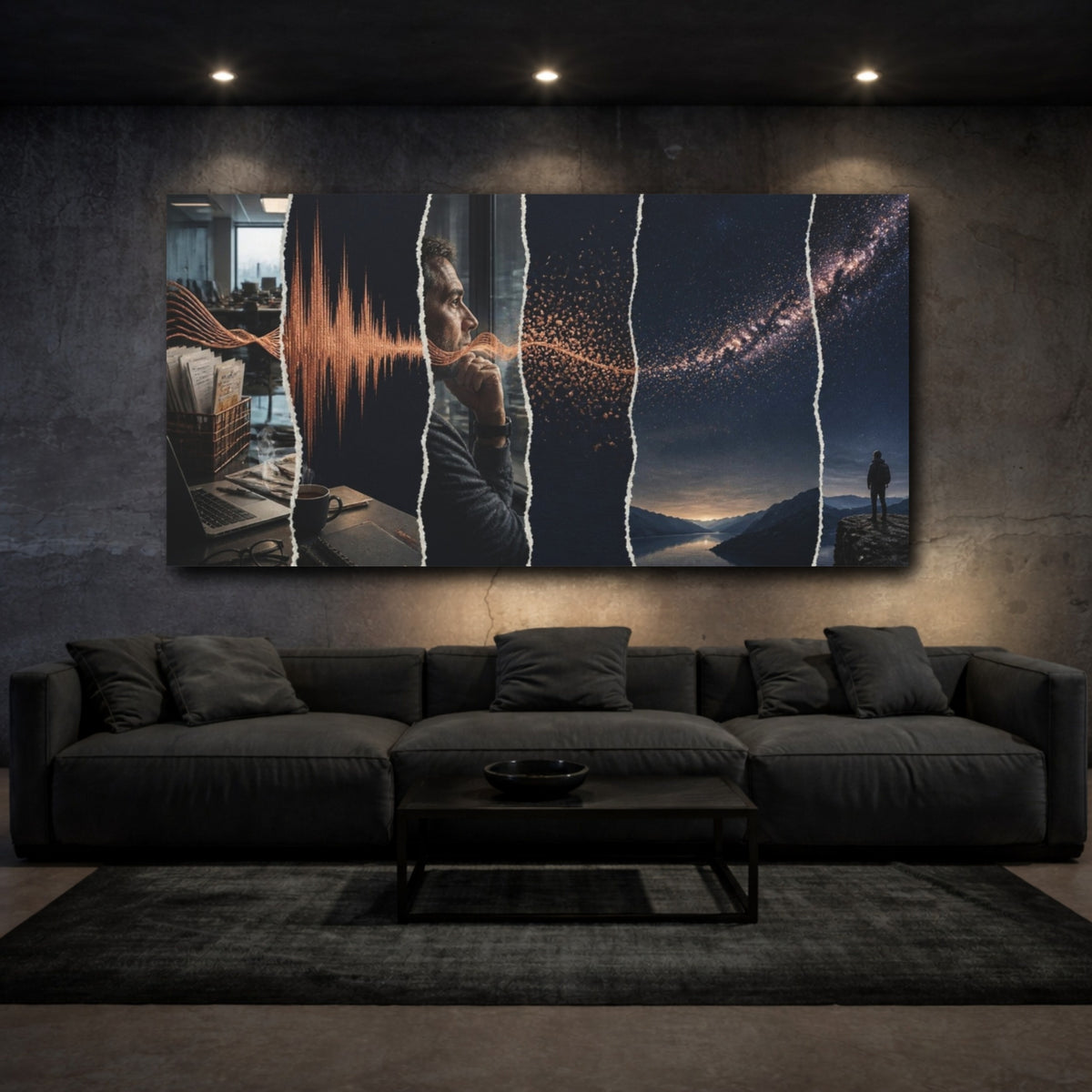 Mockup 3. Office Reflection With Soundwave shown as canvas print