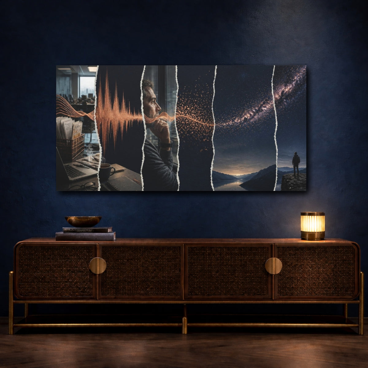 Mockup 4. Office Reflection With Soundwave shown as canvas print