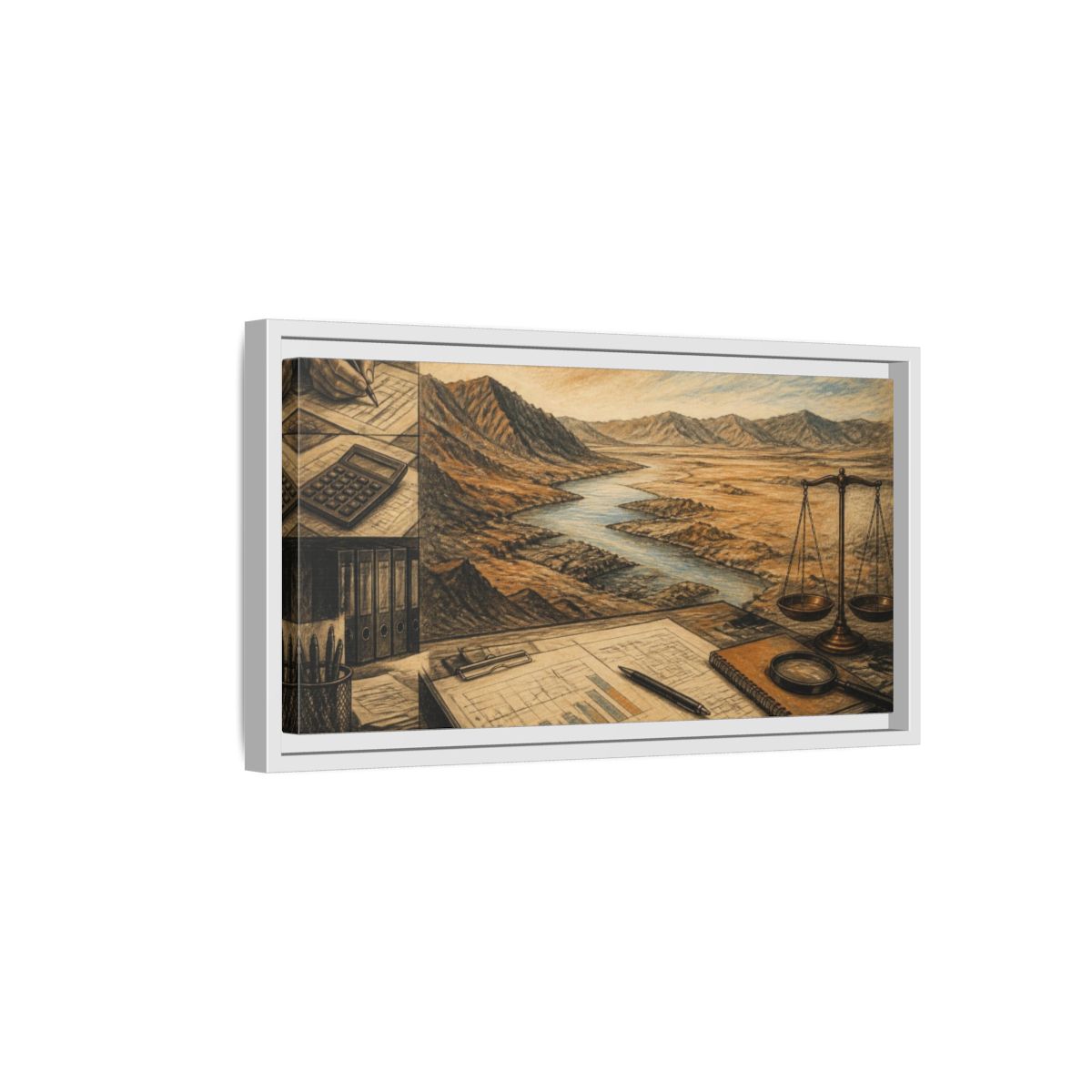 Side Mockup 6. Office River View shown as framed canvas print
