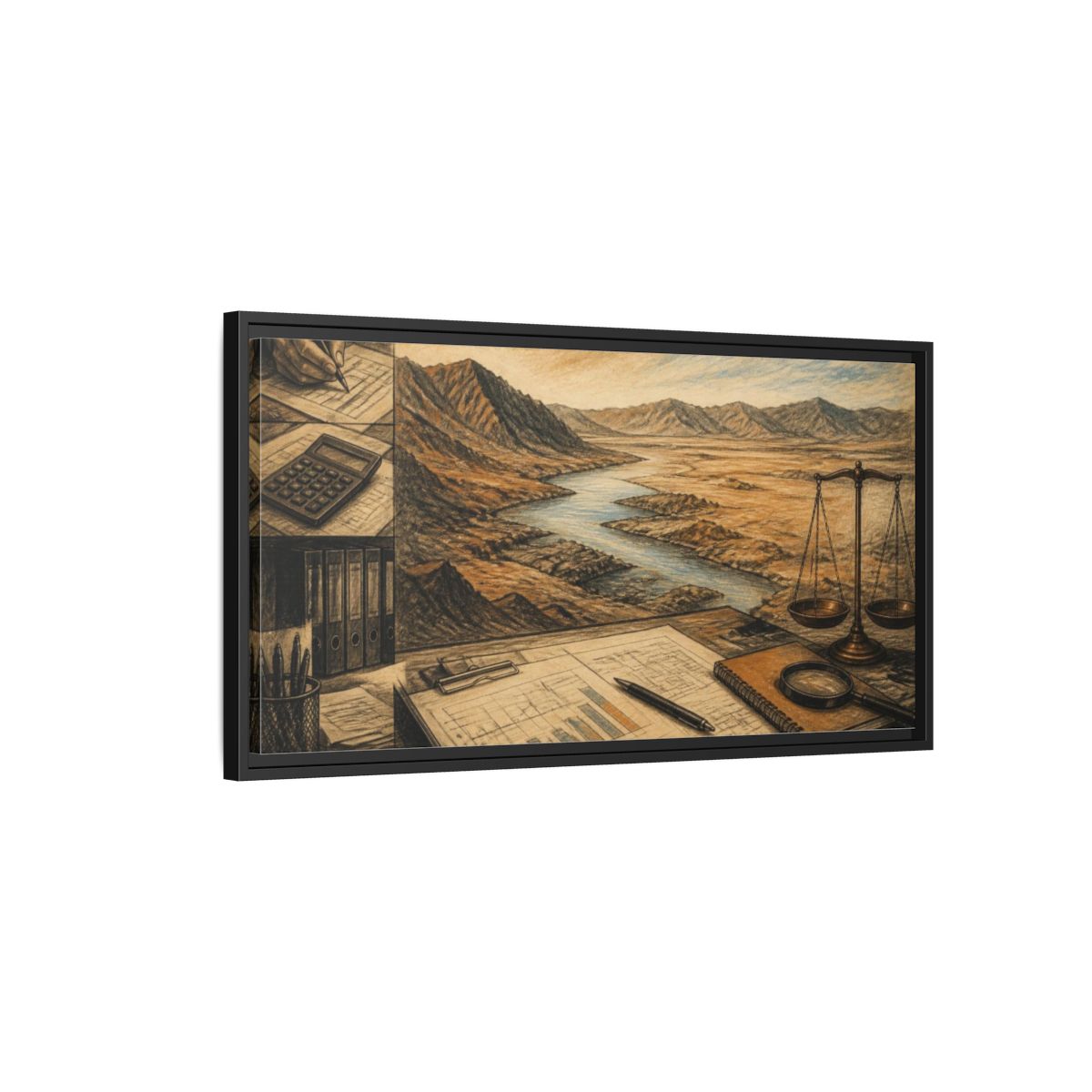 Side Mockup 2. Office River View shown as framed canvas print