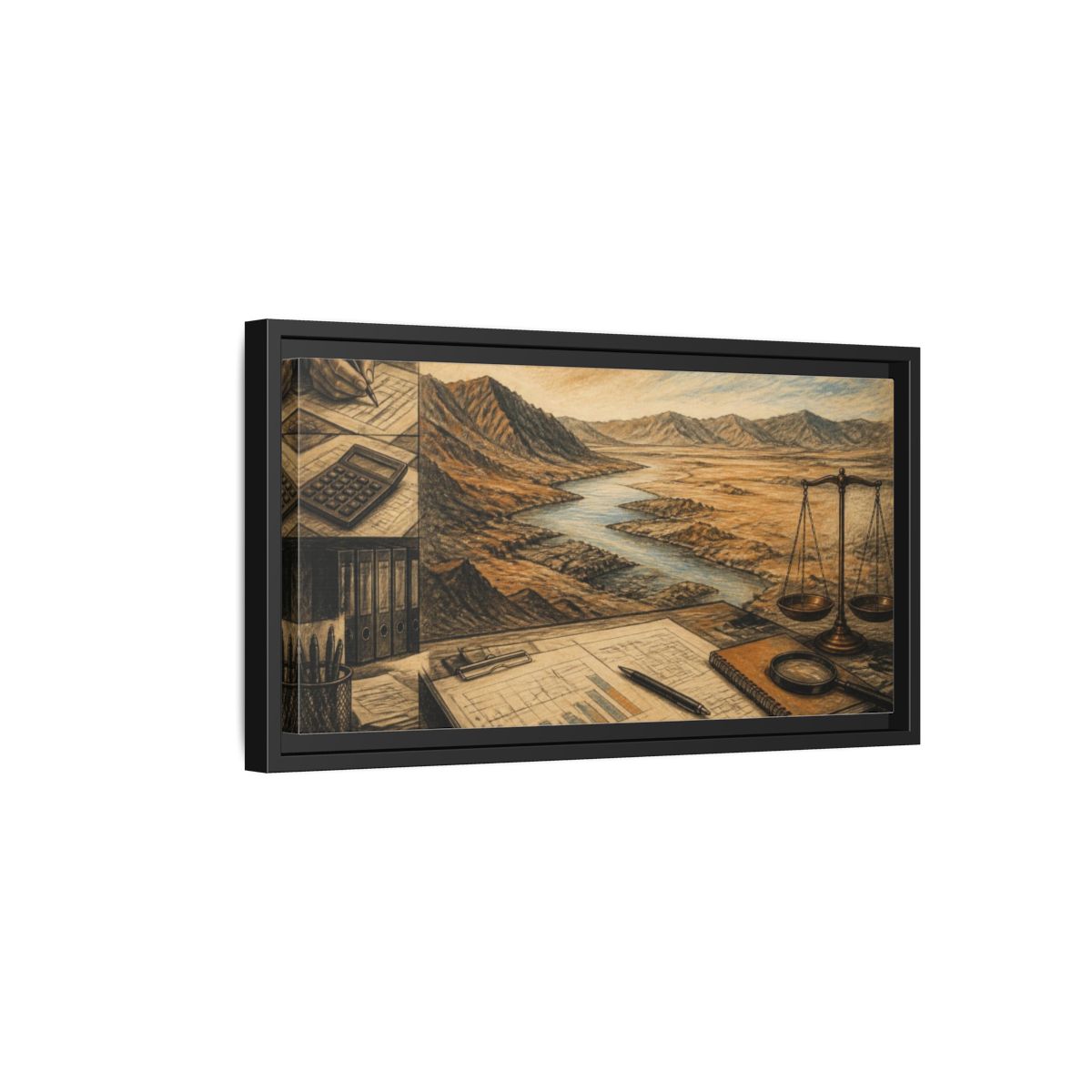 Side Mockup 8. Office River View shown as framed canvas print