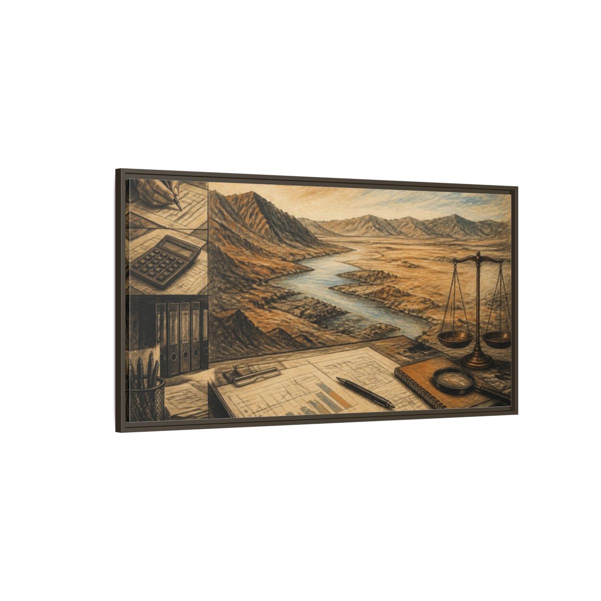 Side Mockup 4. Office River View shown as framed canvas print