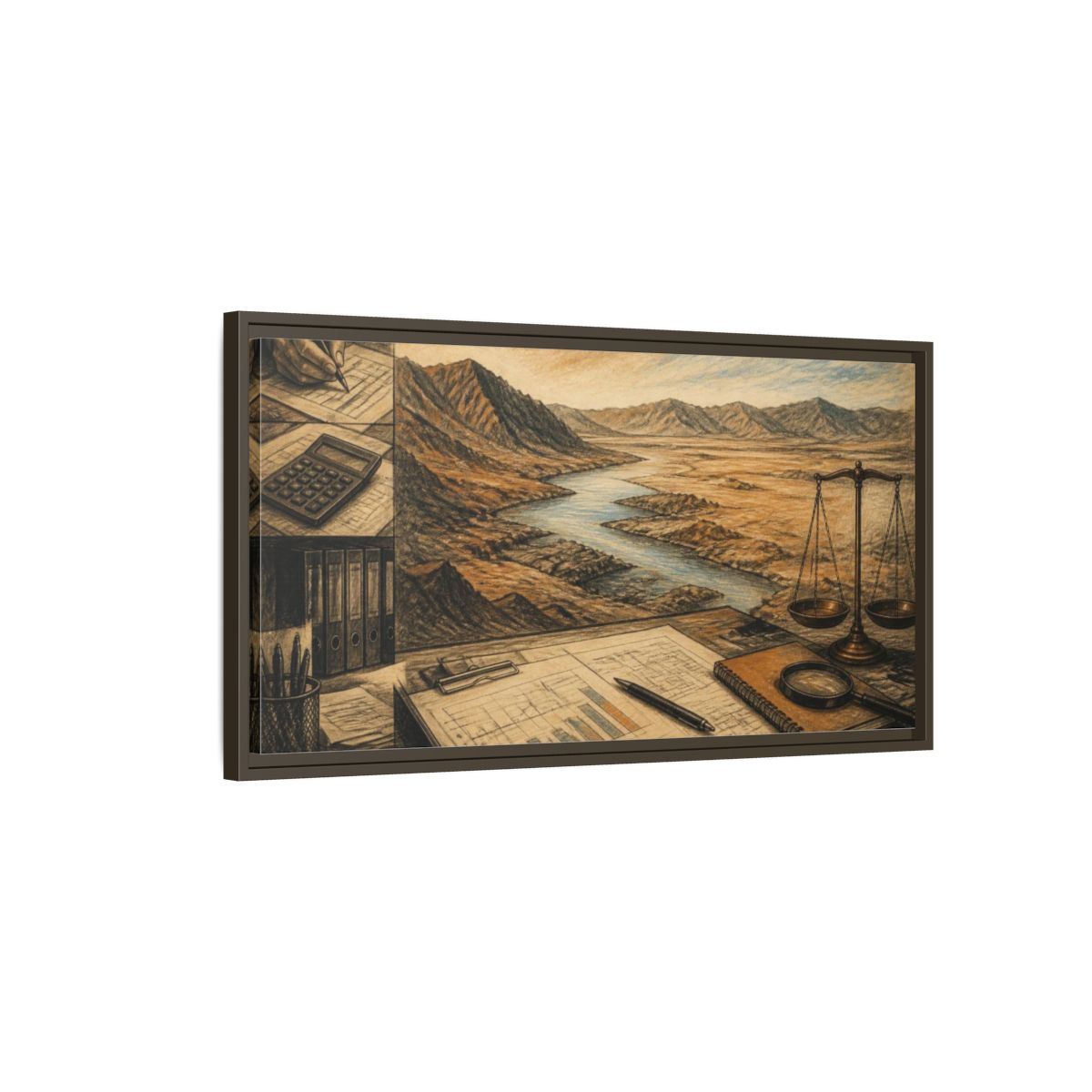 Main Mockup. Office River View shown as framed canvas print