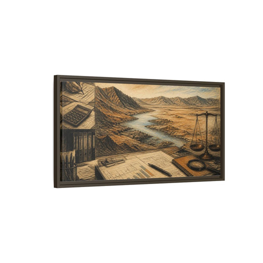 Main Mockup. Office River View shown as framed canvas print