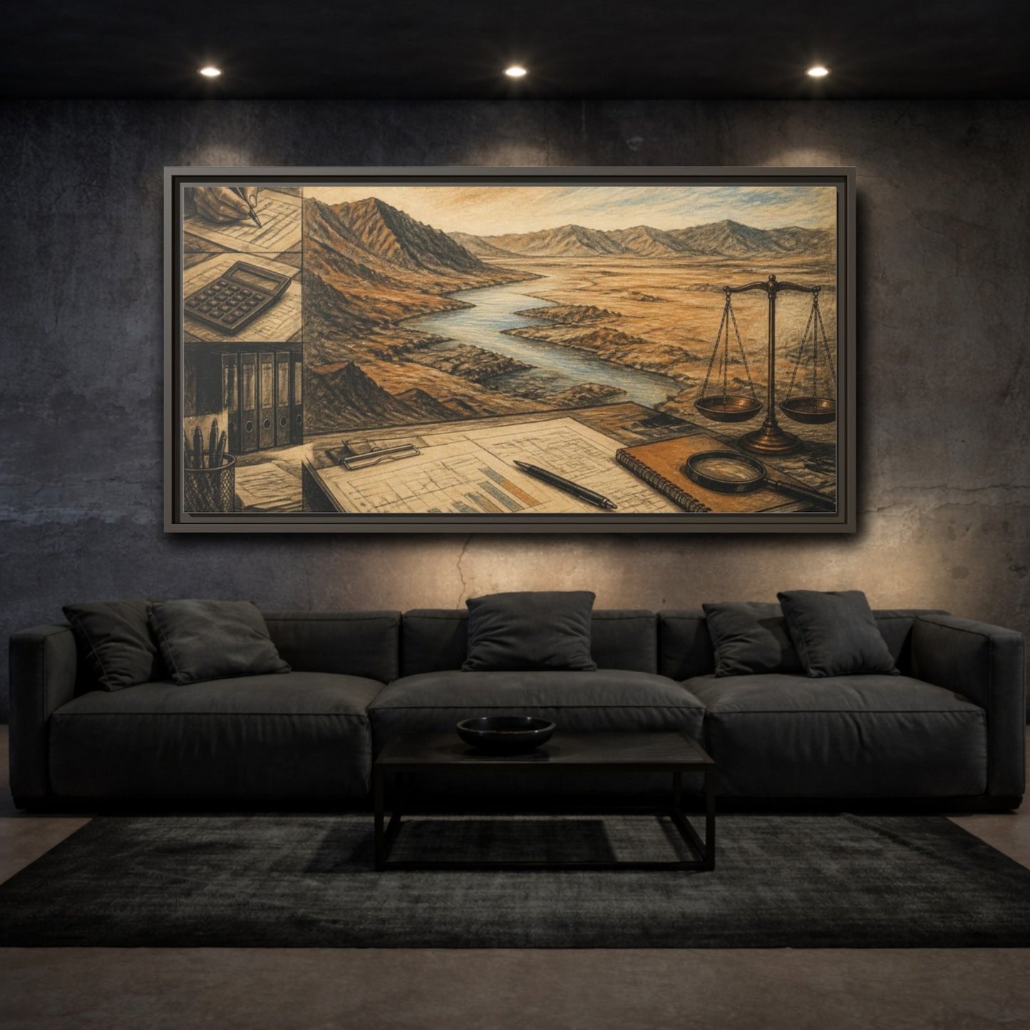 Mockup 3. Office River View shown as framed canvas print