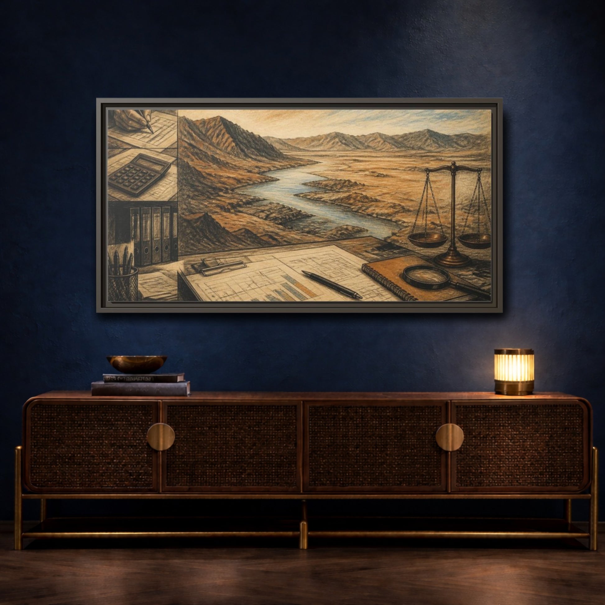 Mockup 4. Office River View shown as framed canvas print