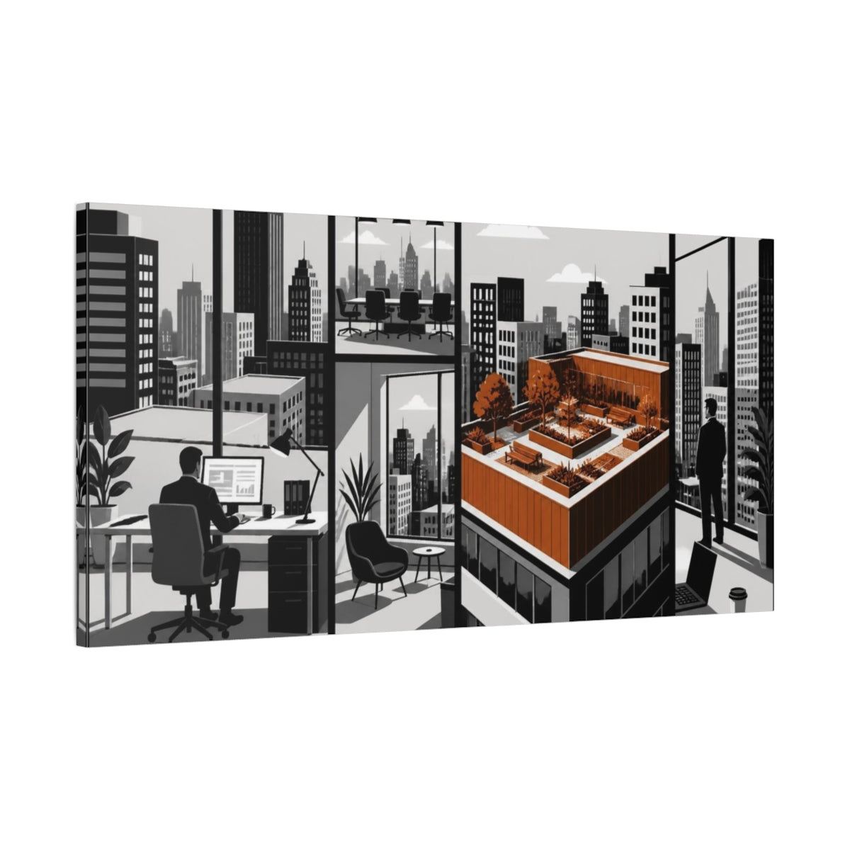 Main Mockup. Office Rooftop Garden View shown as canvas print