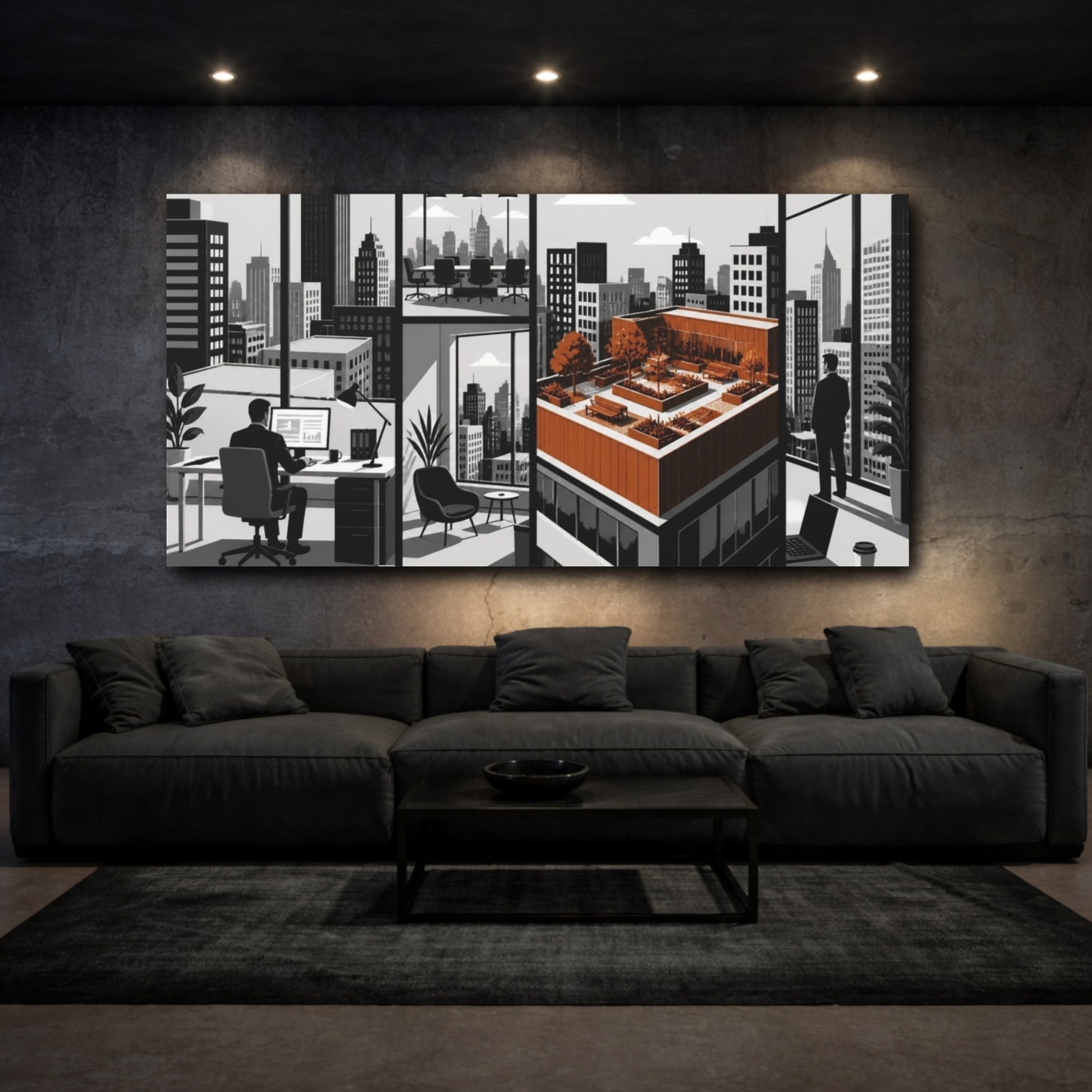 Mockup 3. Office Rooftop Garden View shown as canvas print