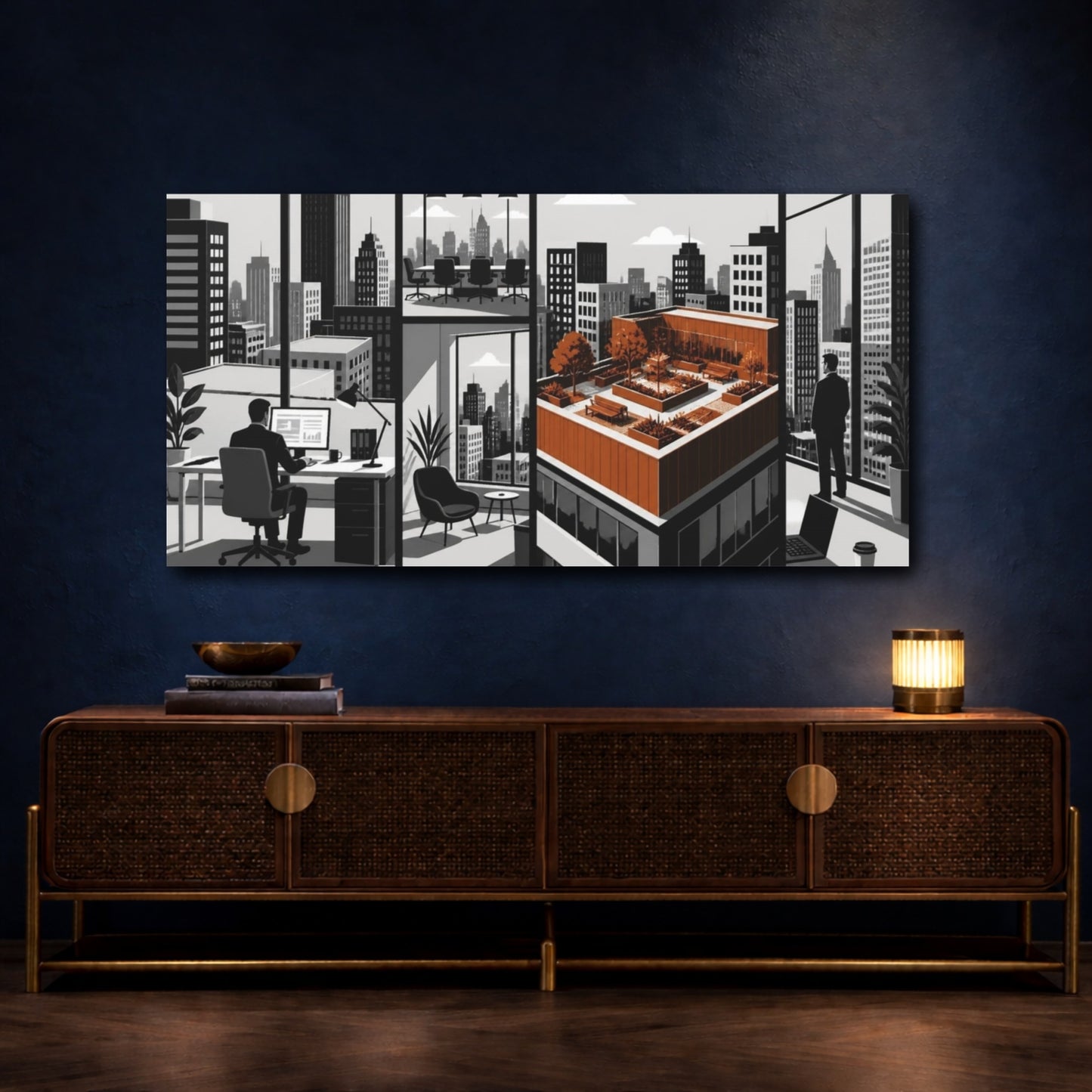 Mockup 4. Office Rooftop Garden View shown as canvas print