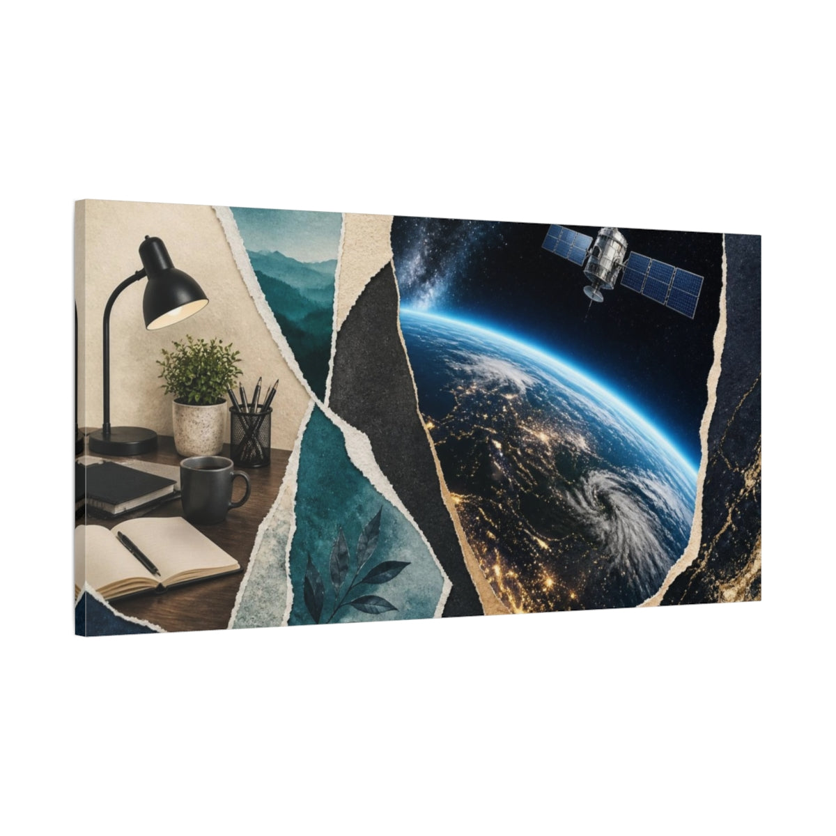 Main Mockup. Office Satellite Over Earth shown as canvas print