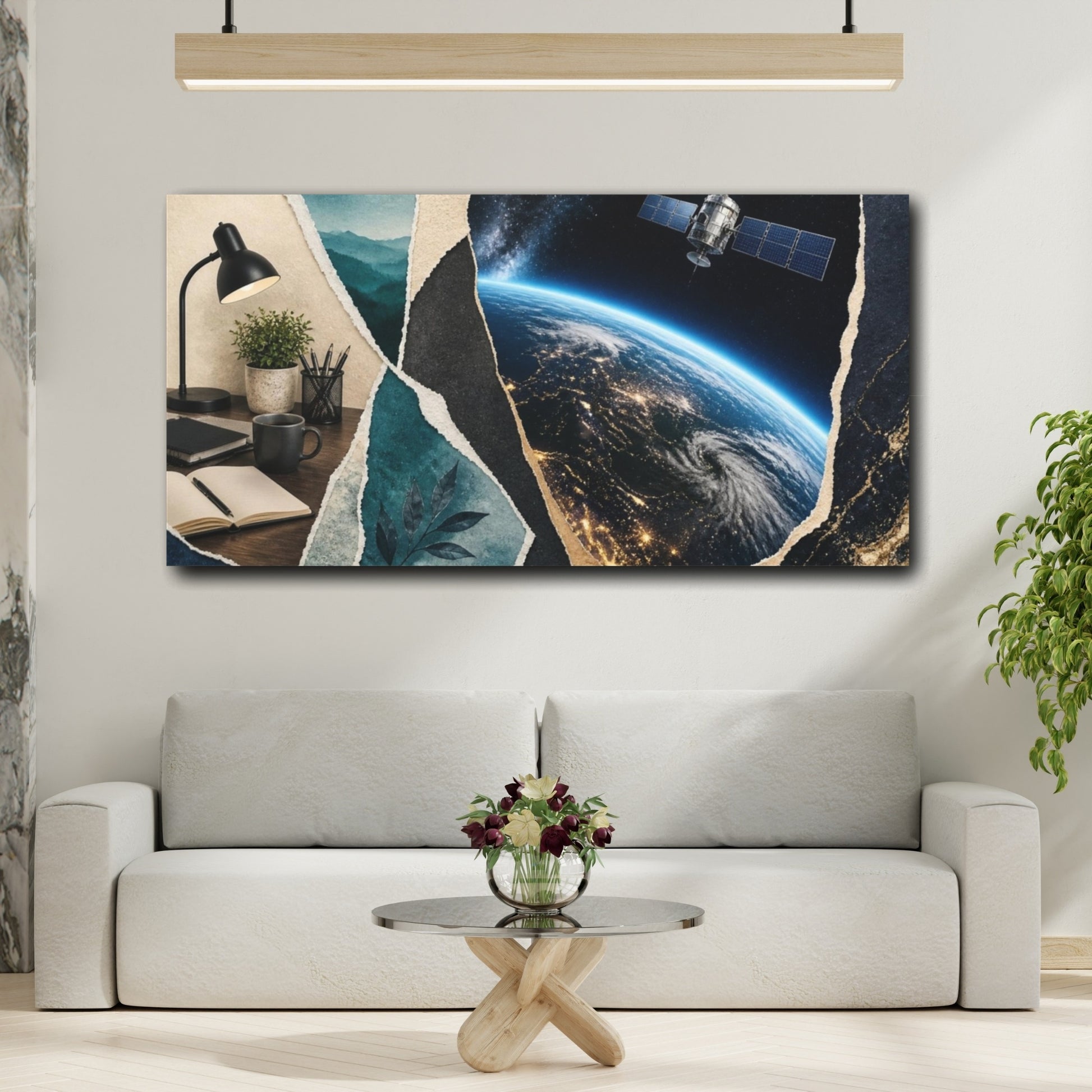 Mockup 2. Office Satellite Over Earth shown as canvas print