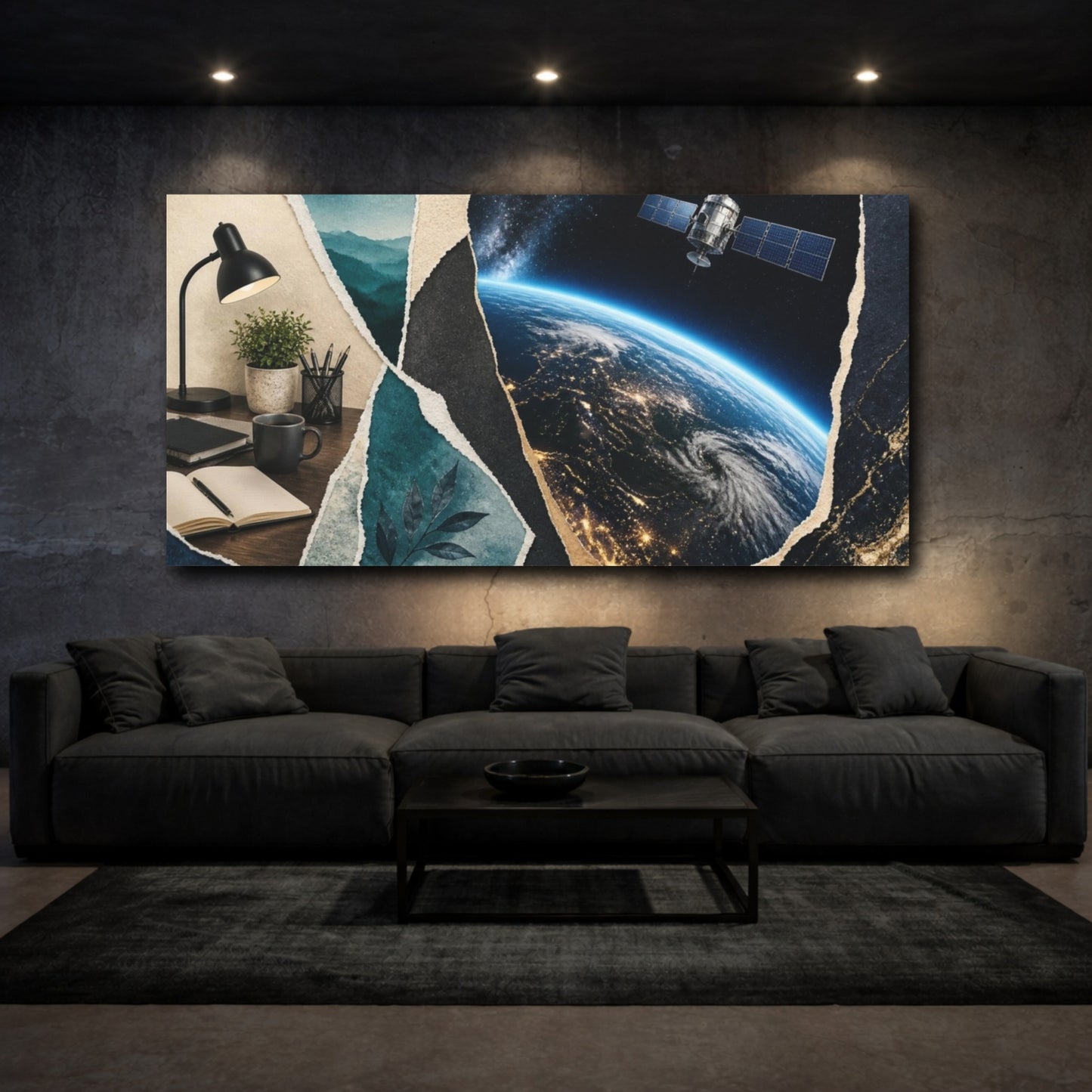 Mockup 3. Office Satellite Over Earth shown as canvas print
