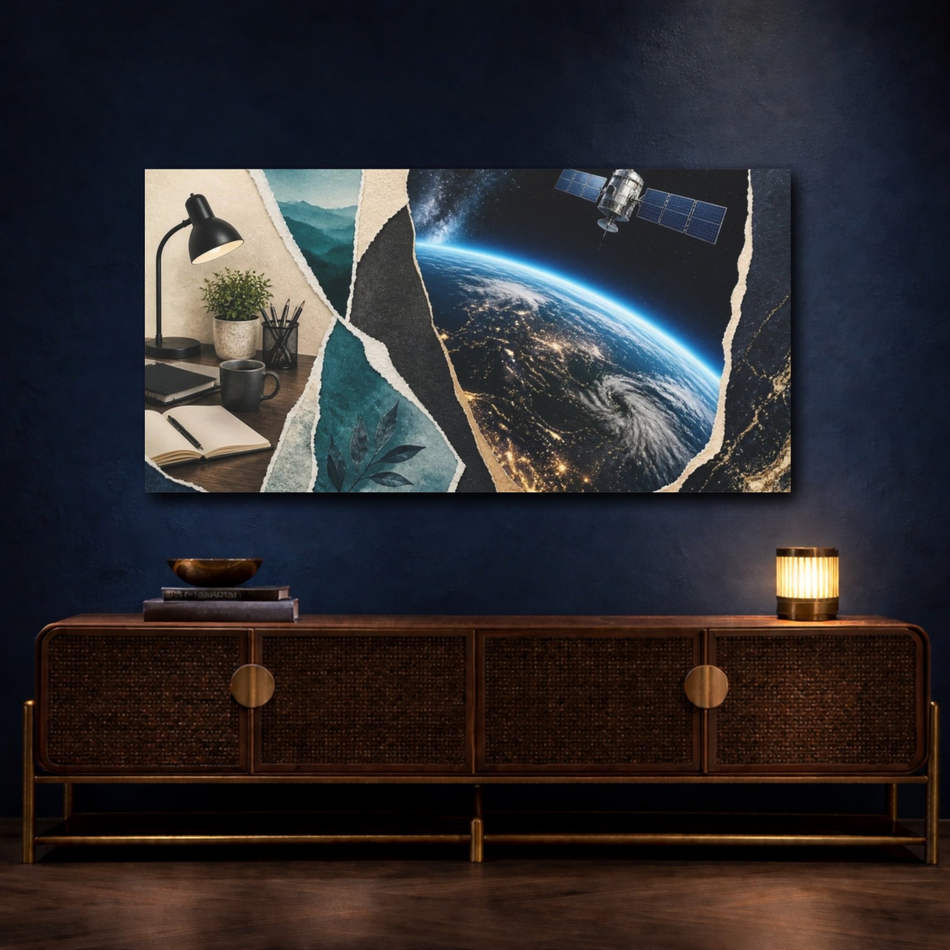 Mockup 4. Office Satellite Over Earth shown as canvas print