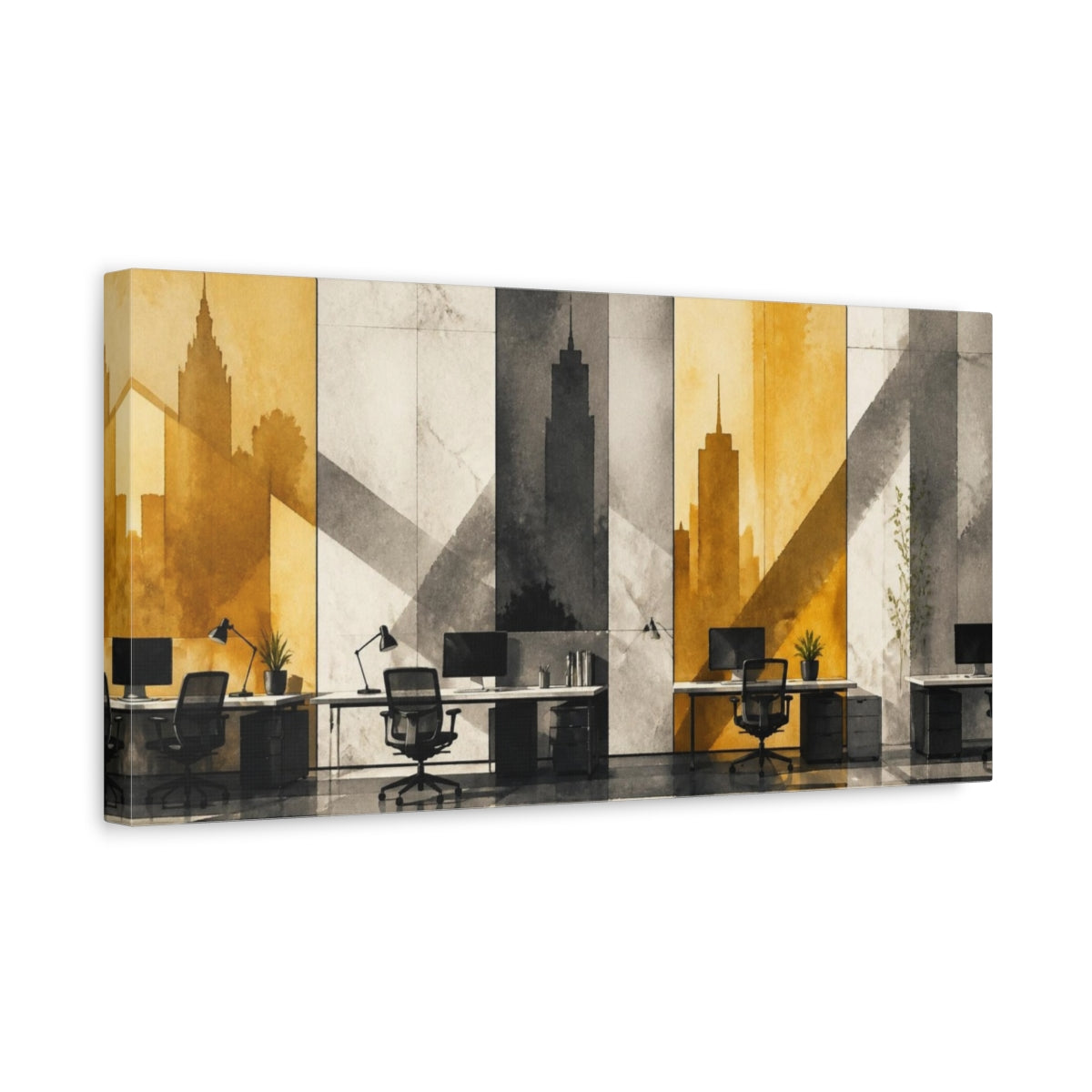 Side Mockup 3. Office Skyline Workstations shown as canvas print