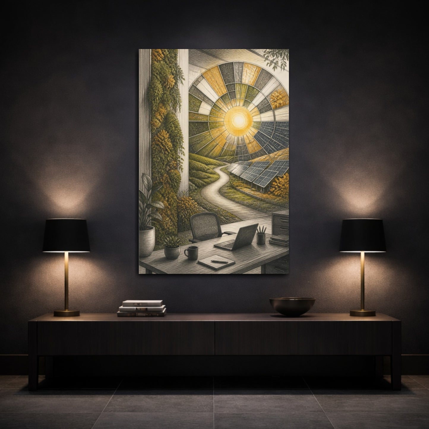 Mockup 3. Office Solar Array View shown as canvas print
