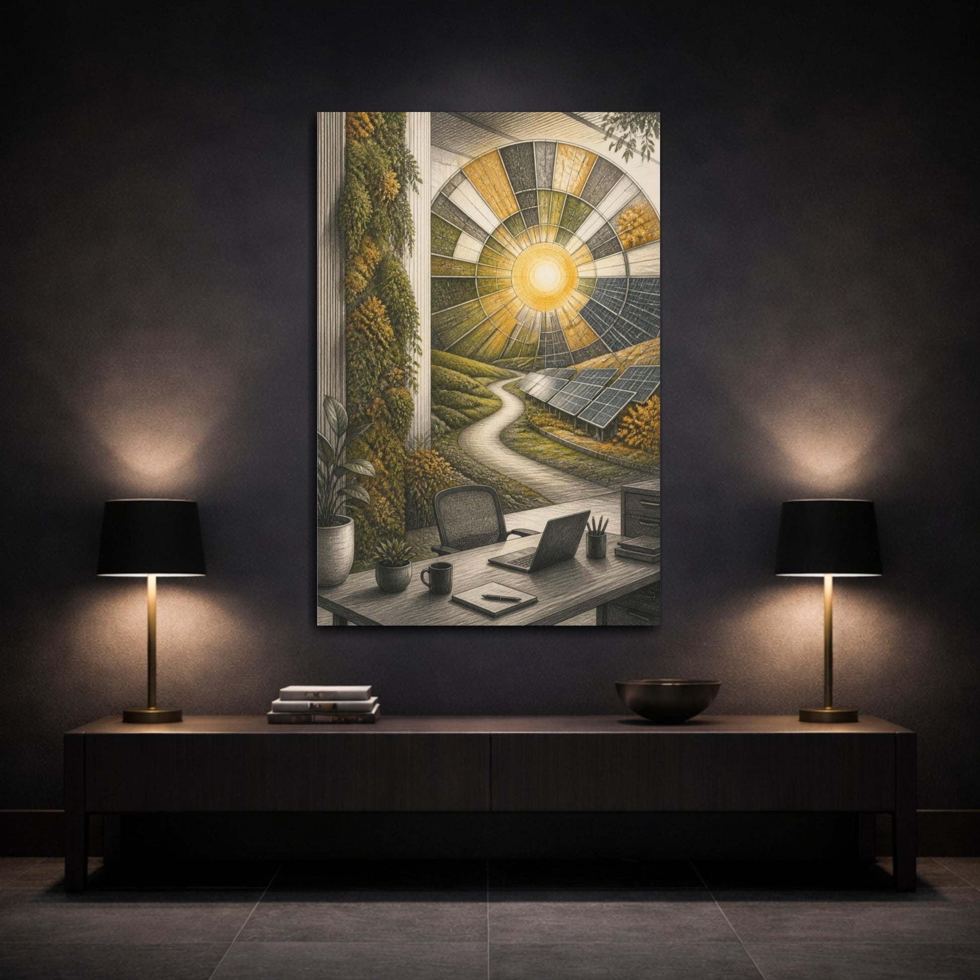 Mockup 3. Office Solar Array View shown as canvas print